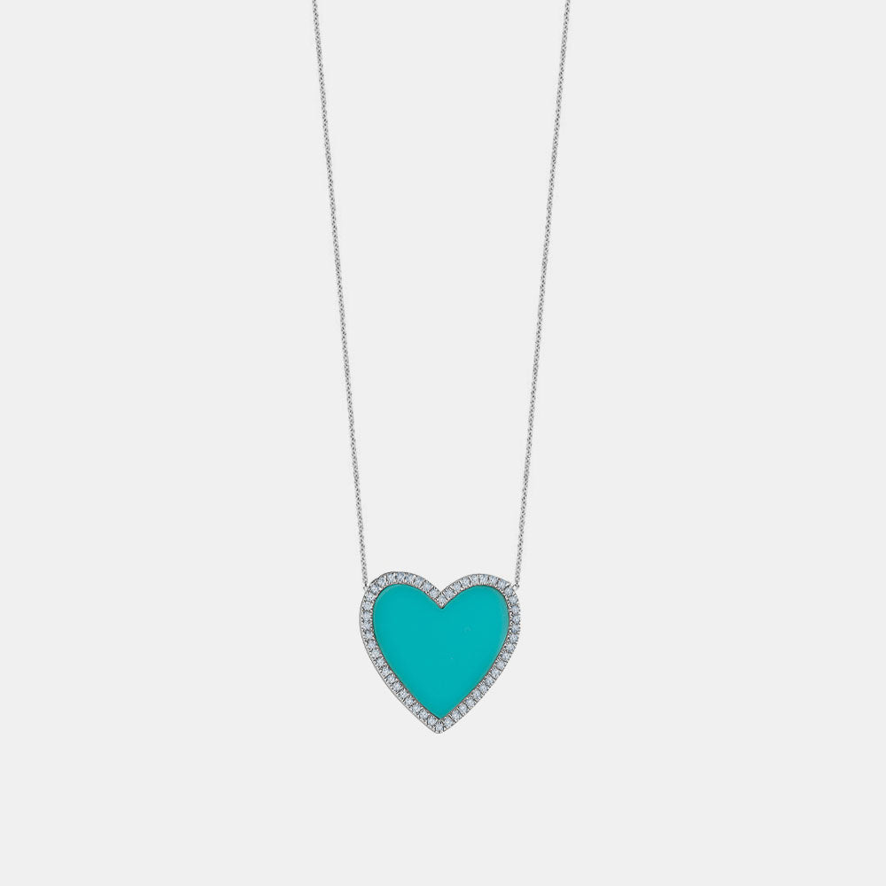 Turquoise Diamond Border Heart Necklace