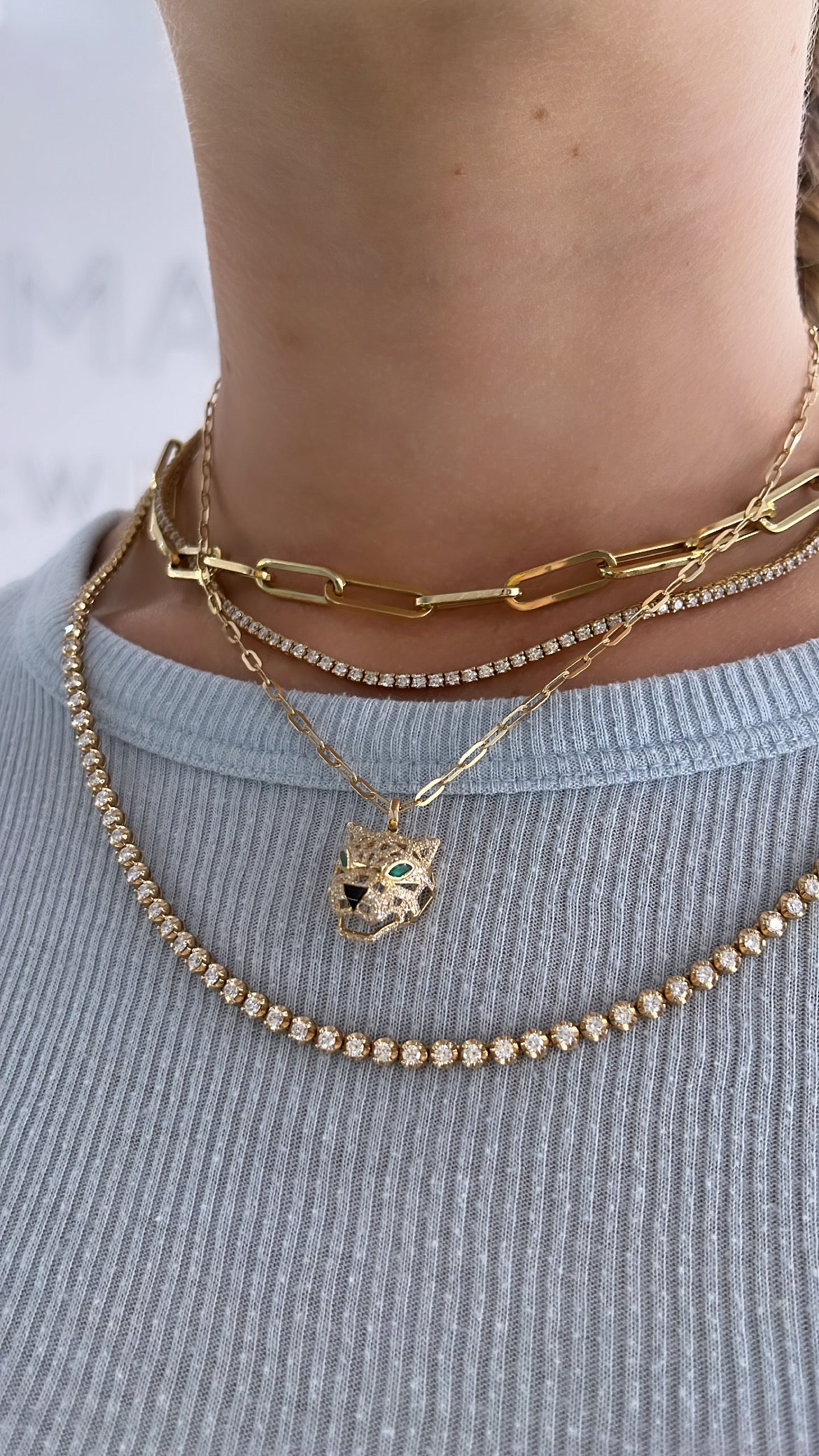 Diamond Panther Paperclip Chain Necklace