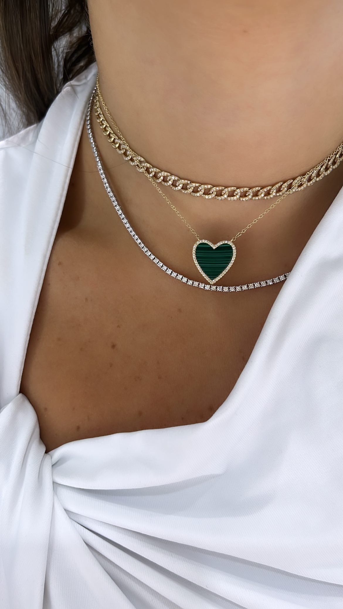Malachite Diamond Heart Necklace