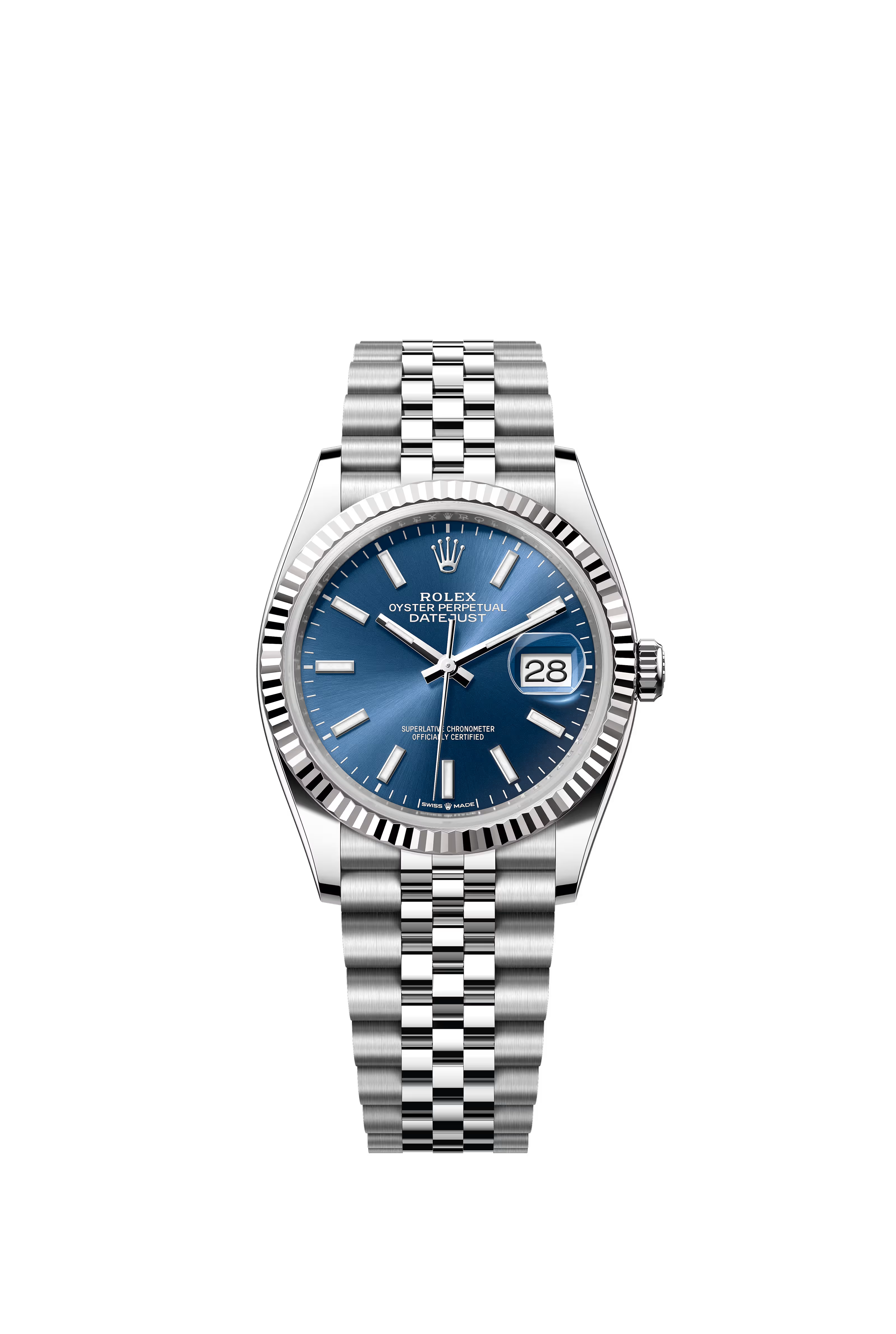 Rolex Datejust 36mm Oystersteel and white gold with Bright blue dial on Jubliee 126234/2026
