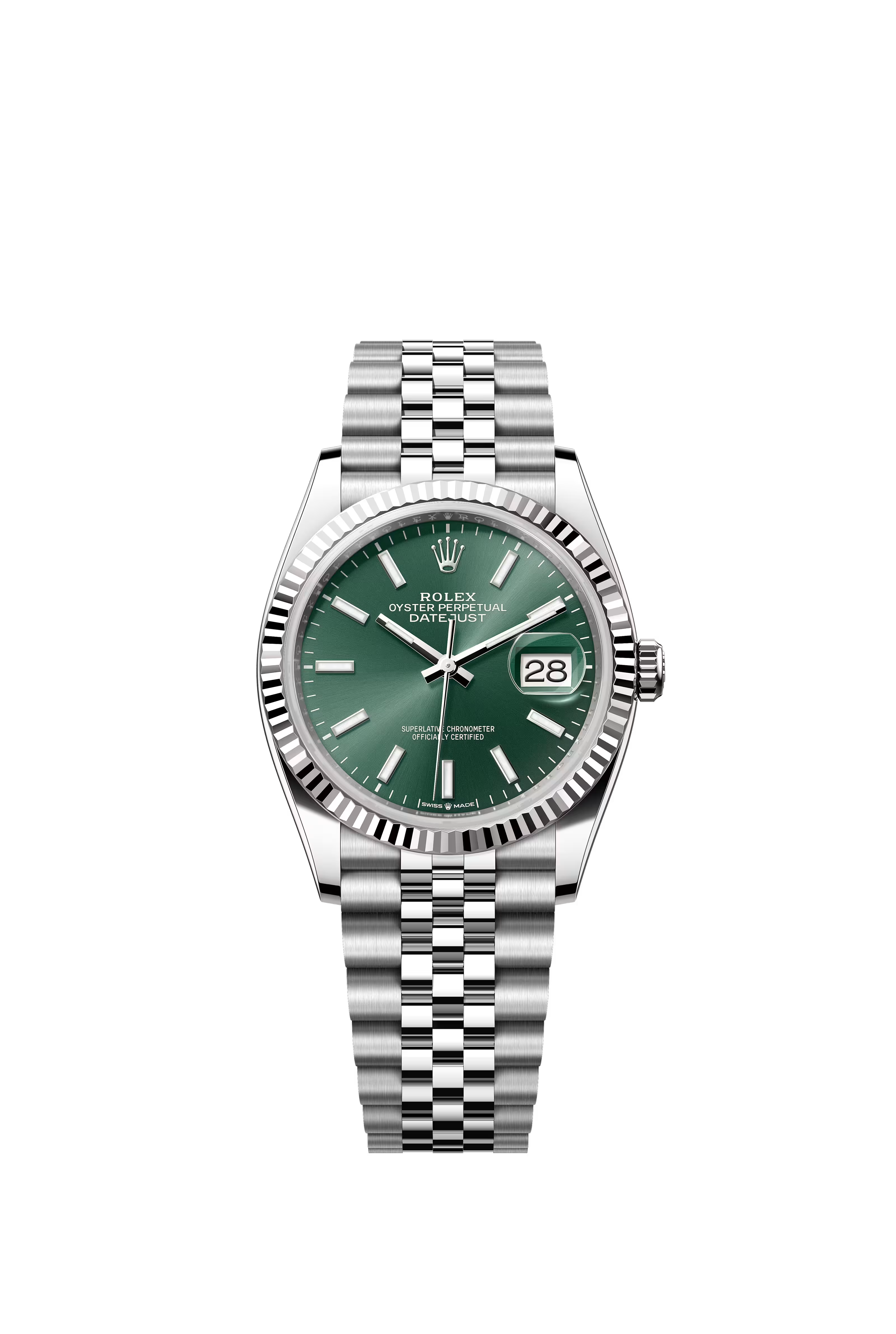 Rolex Datejust 36mm Mint Green Stick on Jubliee with Fluted Bezel 126234/2023