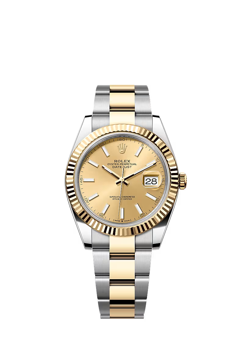 Rolex Datejust Two Tone Yellow Champagne Dial Oyster Bracelet Fluted Bezel 41mm 126333/2025