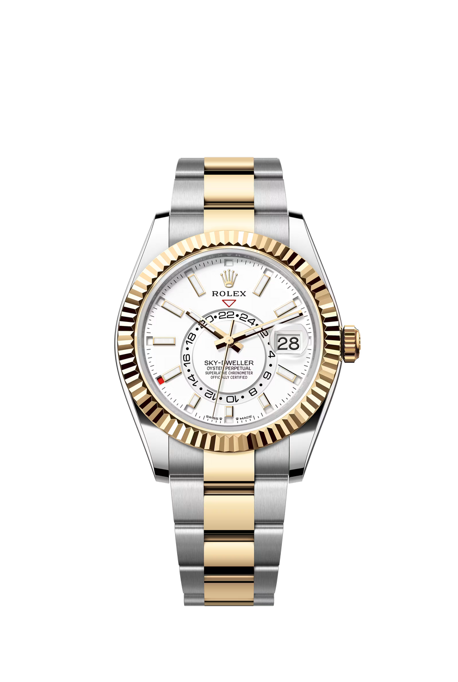 Sky-dweller Two Tone Yellow gold Fluted bezel and White stick dial on Oyster bracelet 42mm 326933/2021