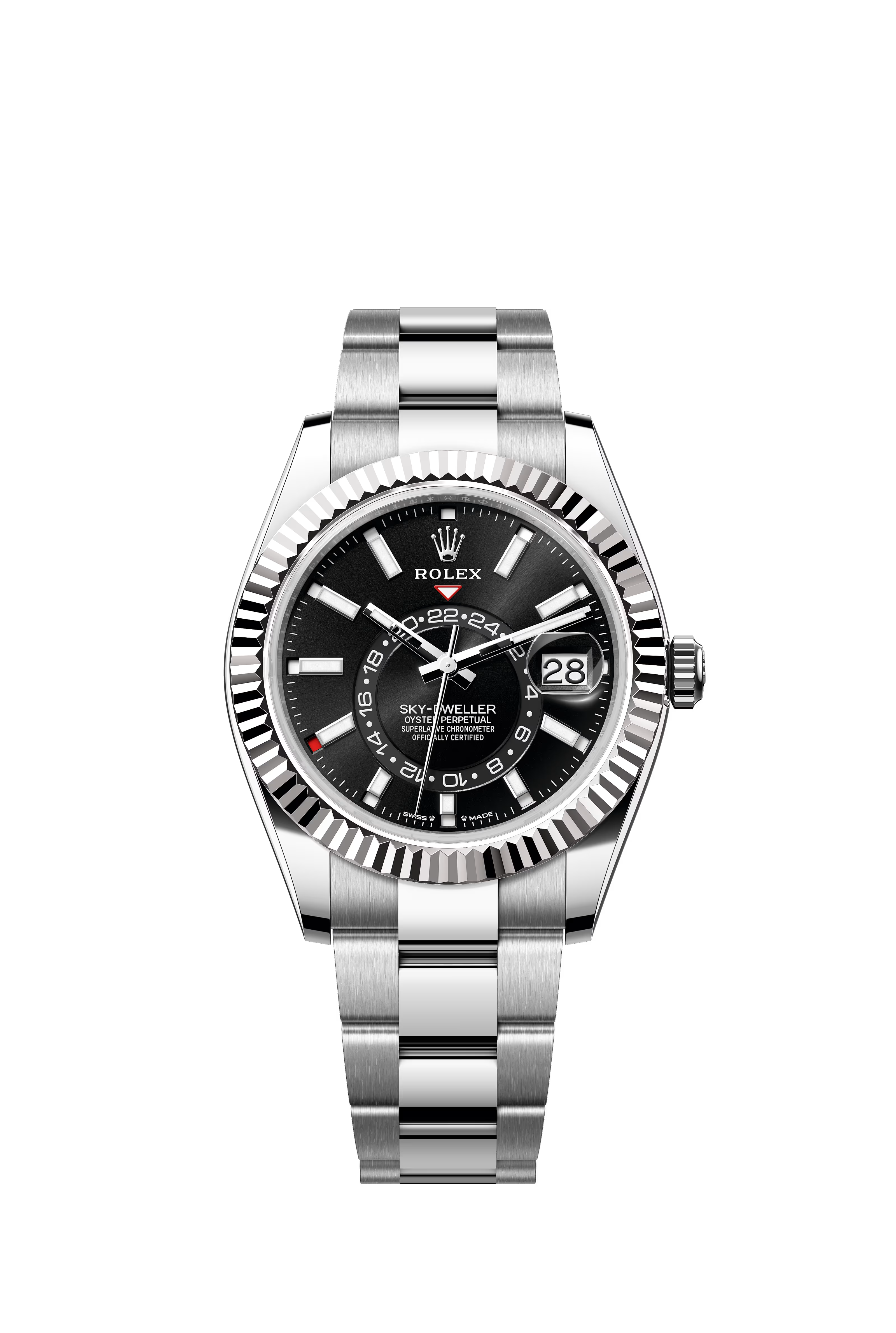Rolex Sky-Dweller Stainless Steel Fluted Bezel Black Dial Oyster Bracelet 42mm 326934/2022