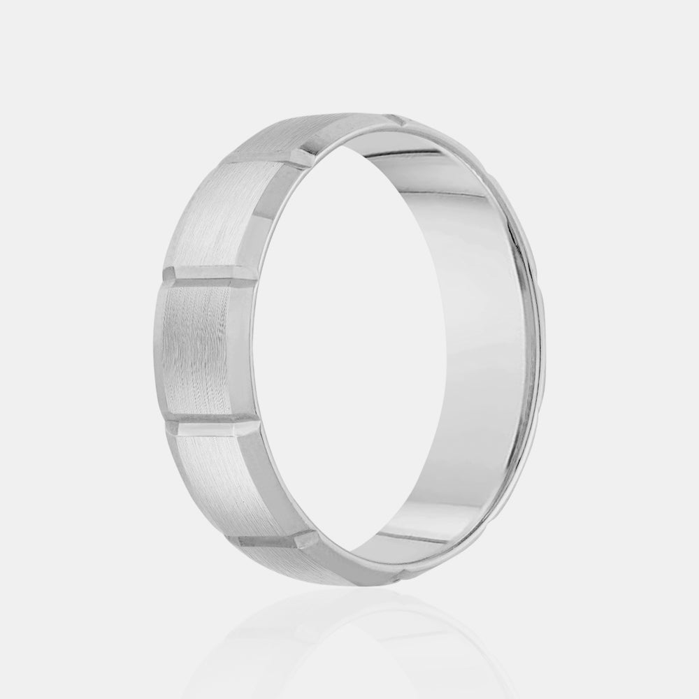14K Brushed Center with Vertical Grooves Wedding Band
