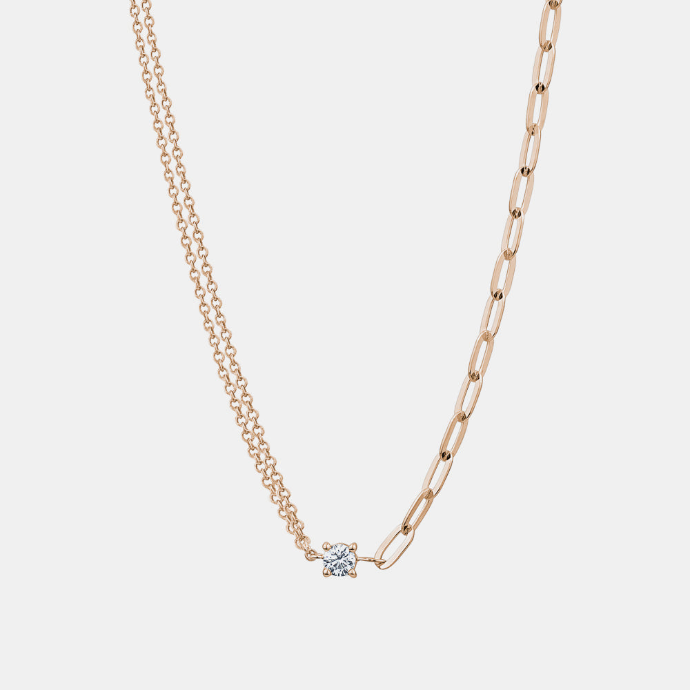 Half Chain Half Paperclip Diamond Necklace