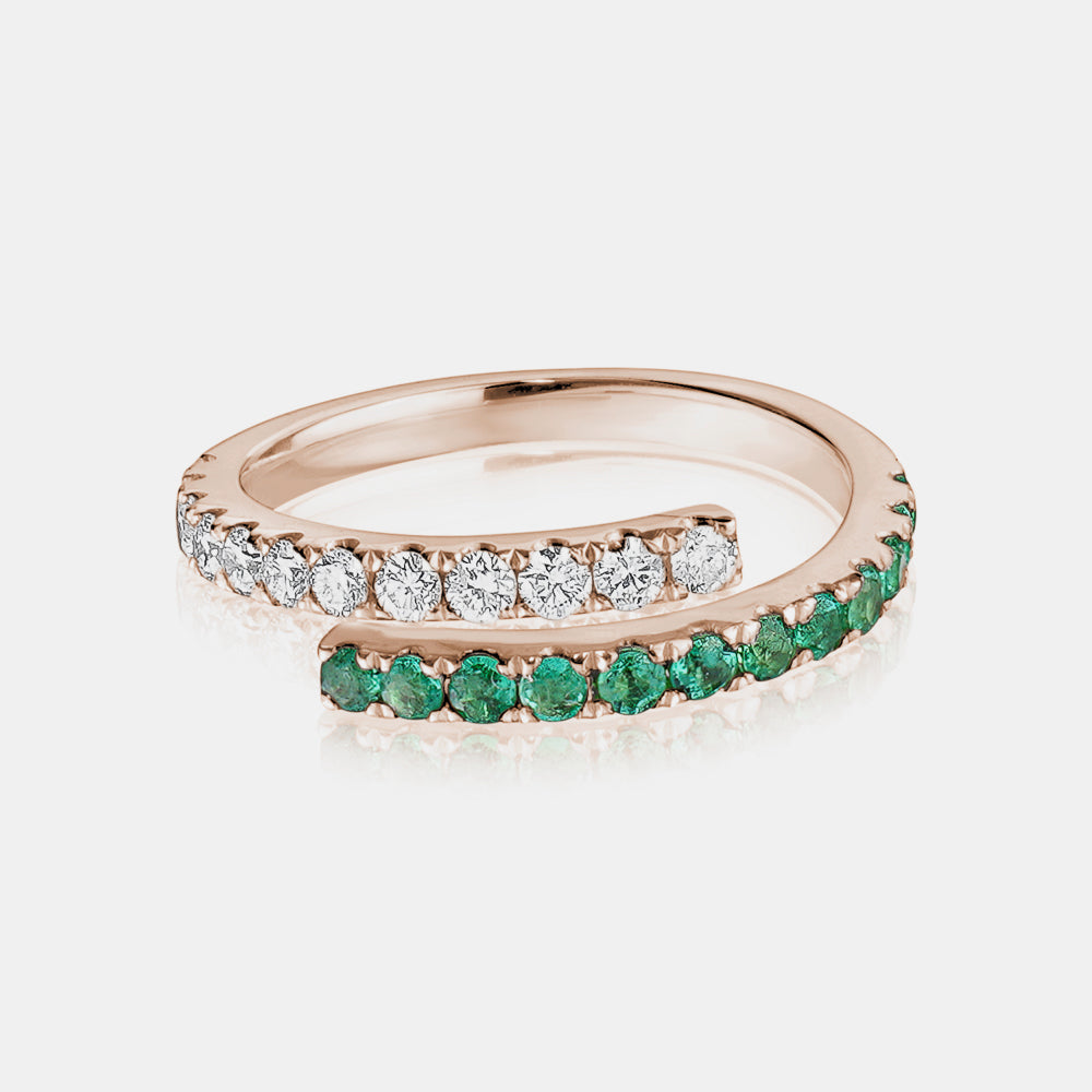 Half Diamond Half Green Emerald Wrap Ring