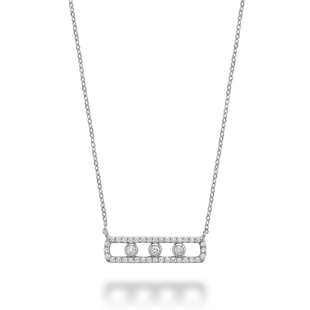 Three Stone Diamond Necklace - 14K White Gold