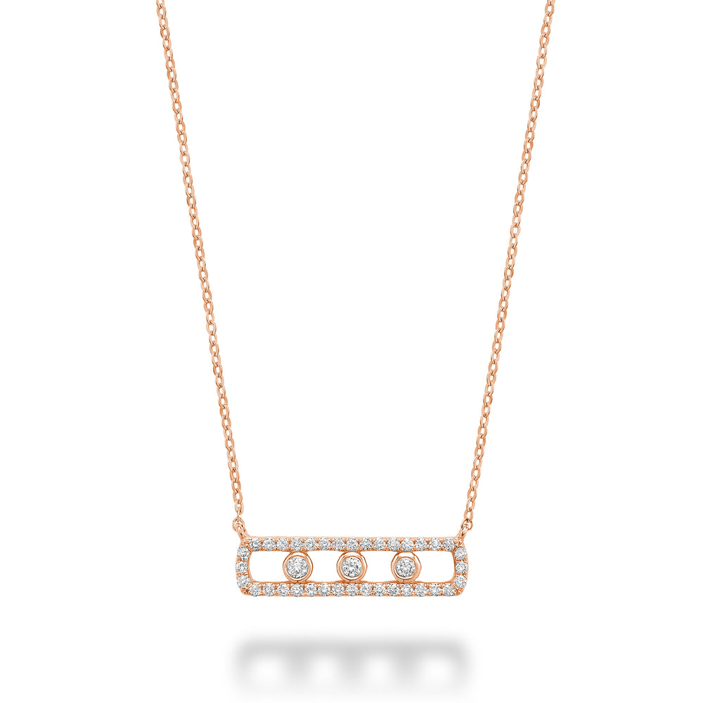 Three Stone Diamond Necklace - 14K Rose Gold