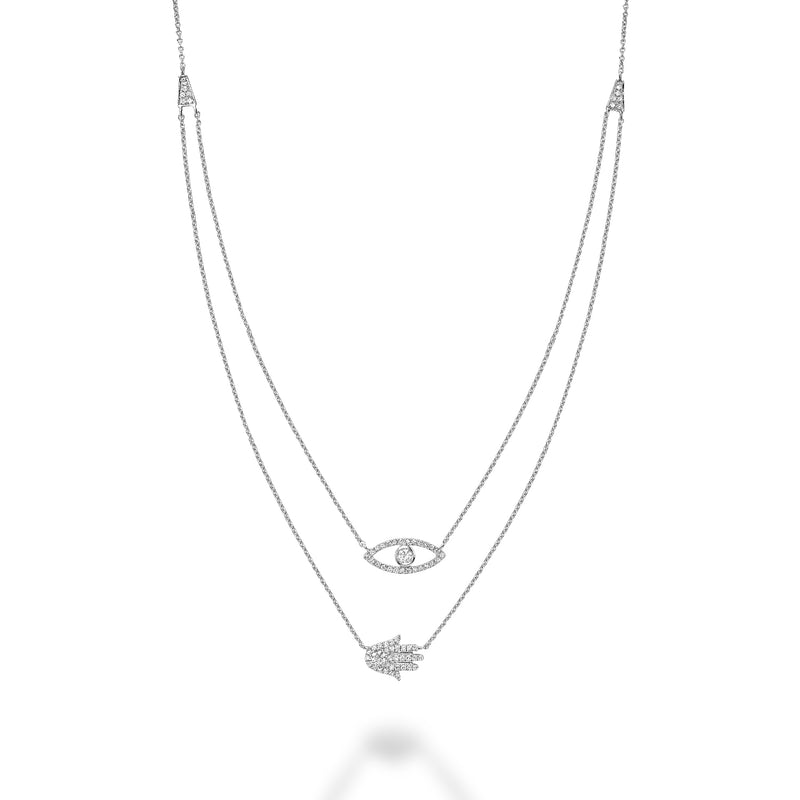 Double Row Evil Eye Hamsa Necklace