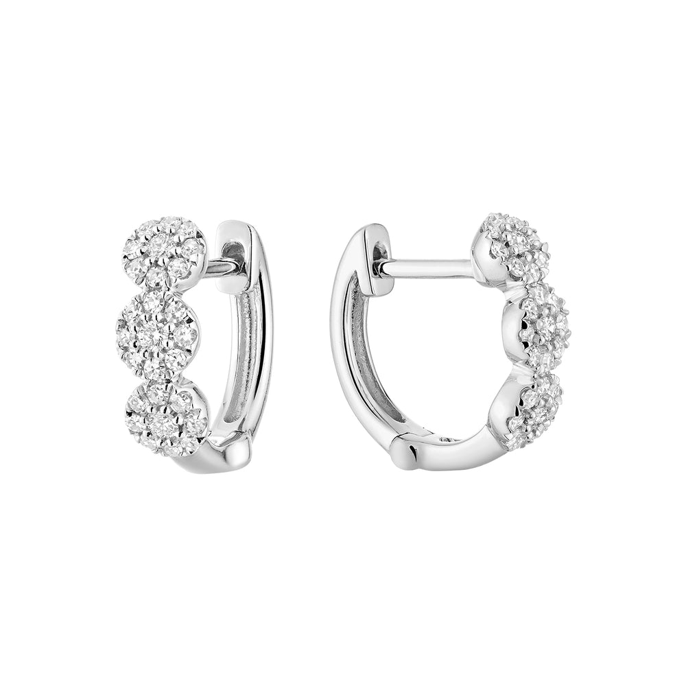 Triple Diamond Halo Huggies - 14K White Gold