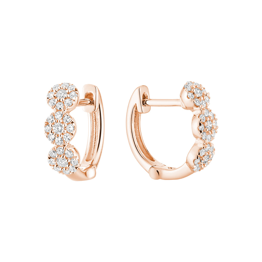 Triple Diamond Halo Huggies - 14K Rose Gold