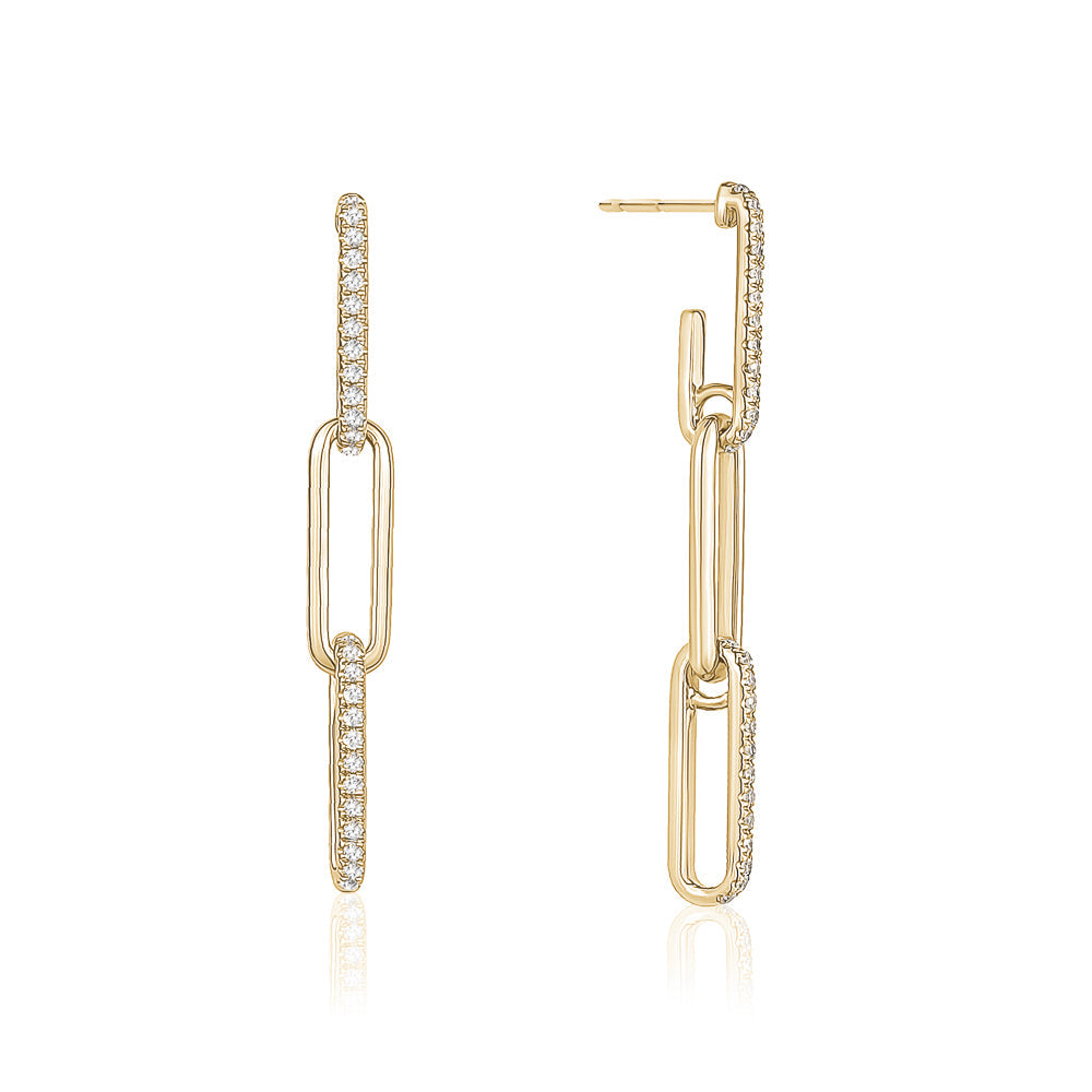 Diamond Link Drop Earrings - 14K Yellow Gold