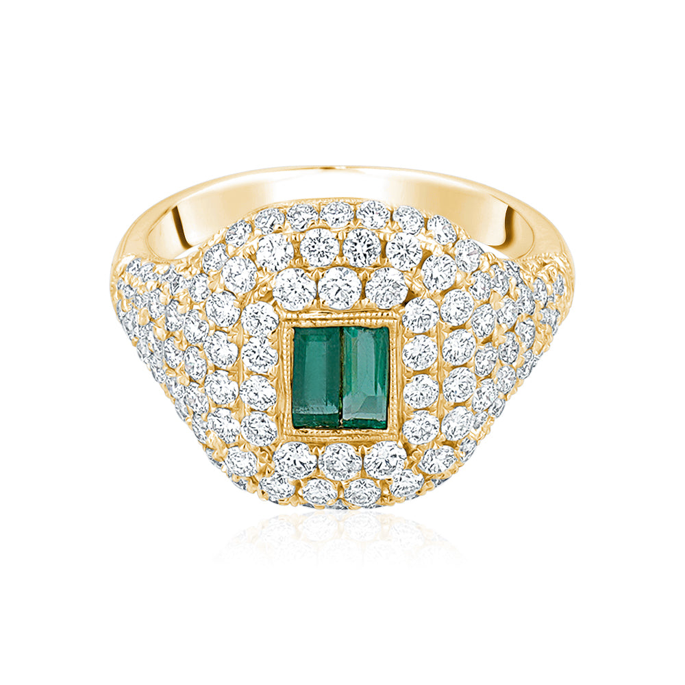 Green Emerald Baguette Pavé Ring