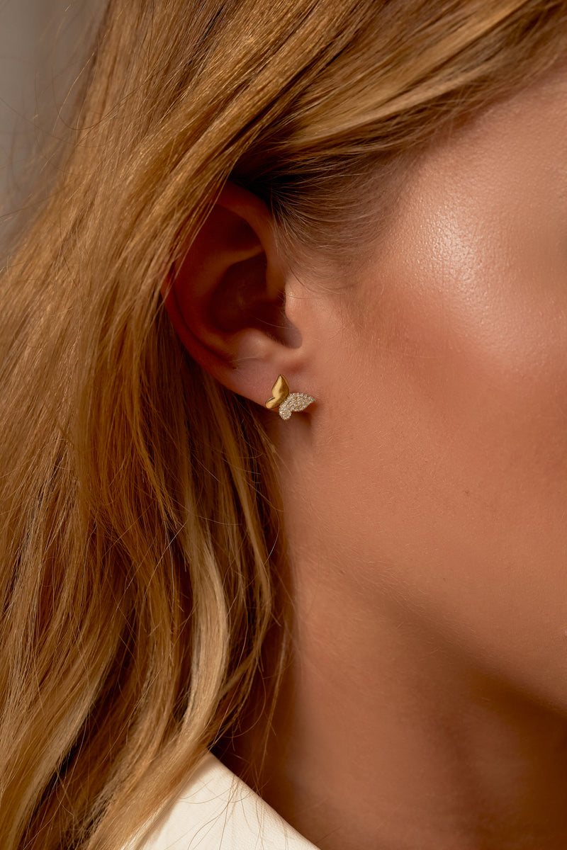 Half Gold Half Pavé Butterfly Studs