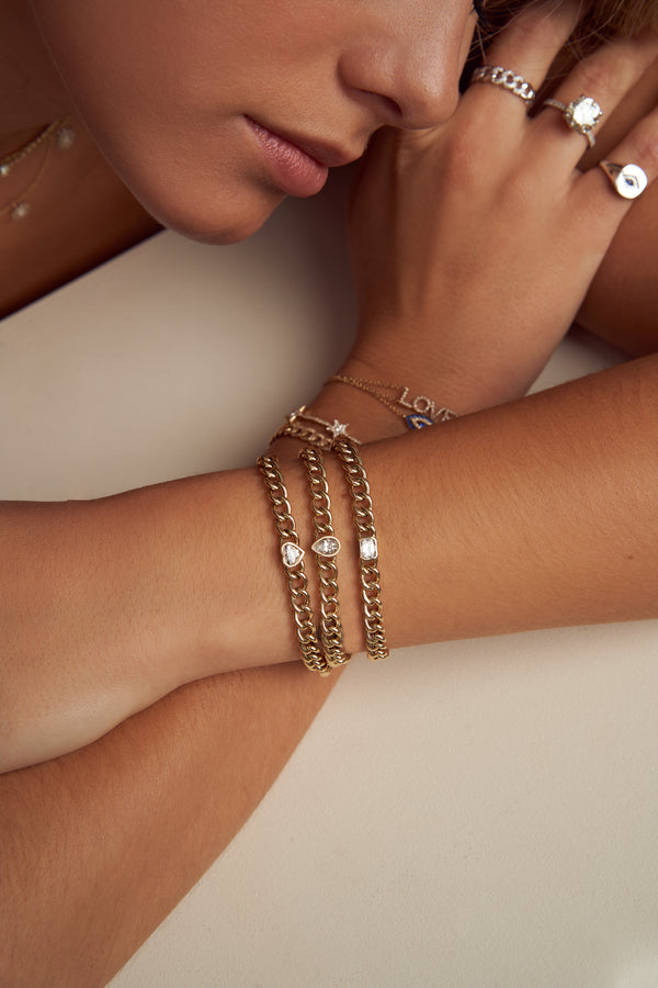 Bezel-Set Heart Shaped Diamond Curb Bracelet