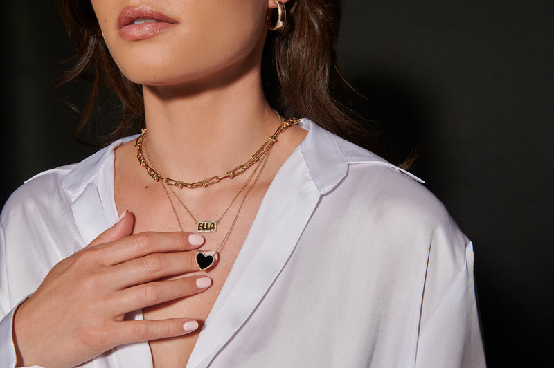 Black Onyx Diamond Heart Necklace