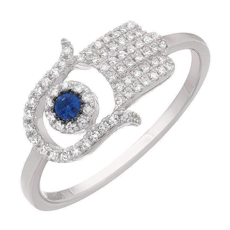 Diamond Blue Sapphire Hamsa Ring