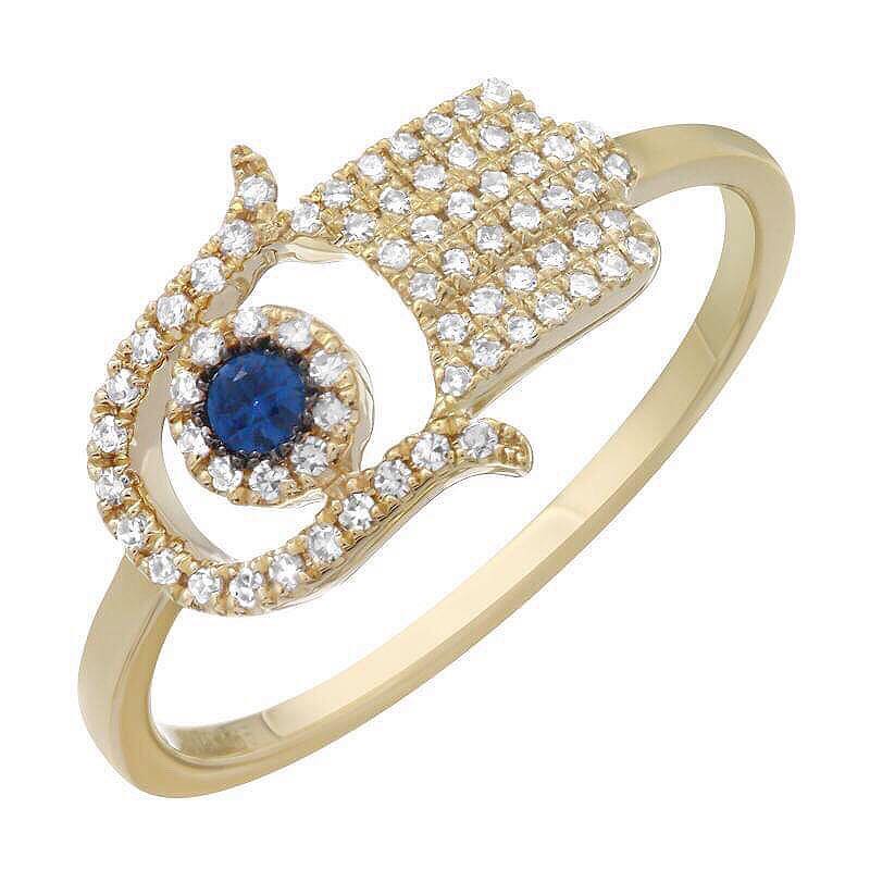 Diamond Blue Sapphire Hamsa Ring