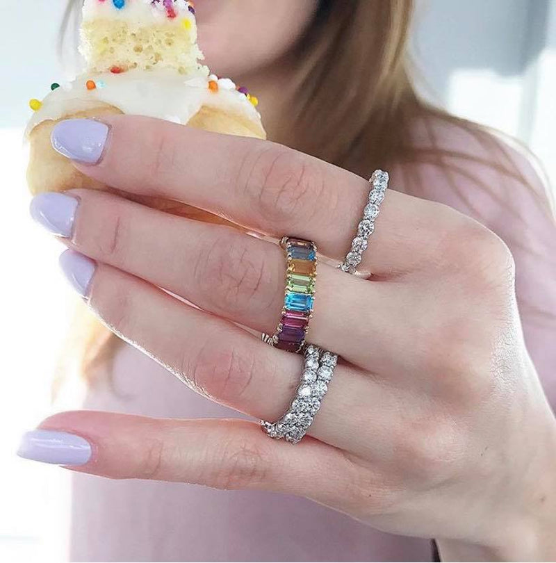 Rainbow Emerald Cut Eternity Ring