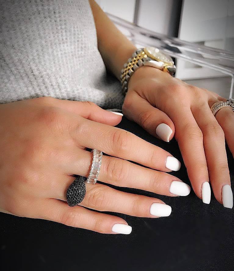 White Gold Pavé Black Spinel Gemstone Ring
