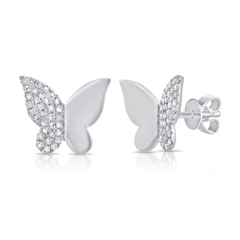 Half Gold Half Pavé Butterfly Studs