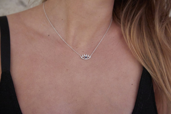 Diamond Blinking Lash Evil Eye Necklace
