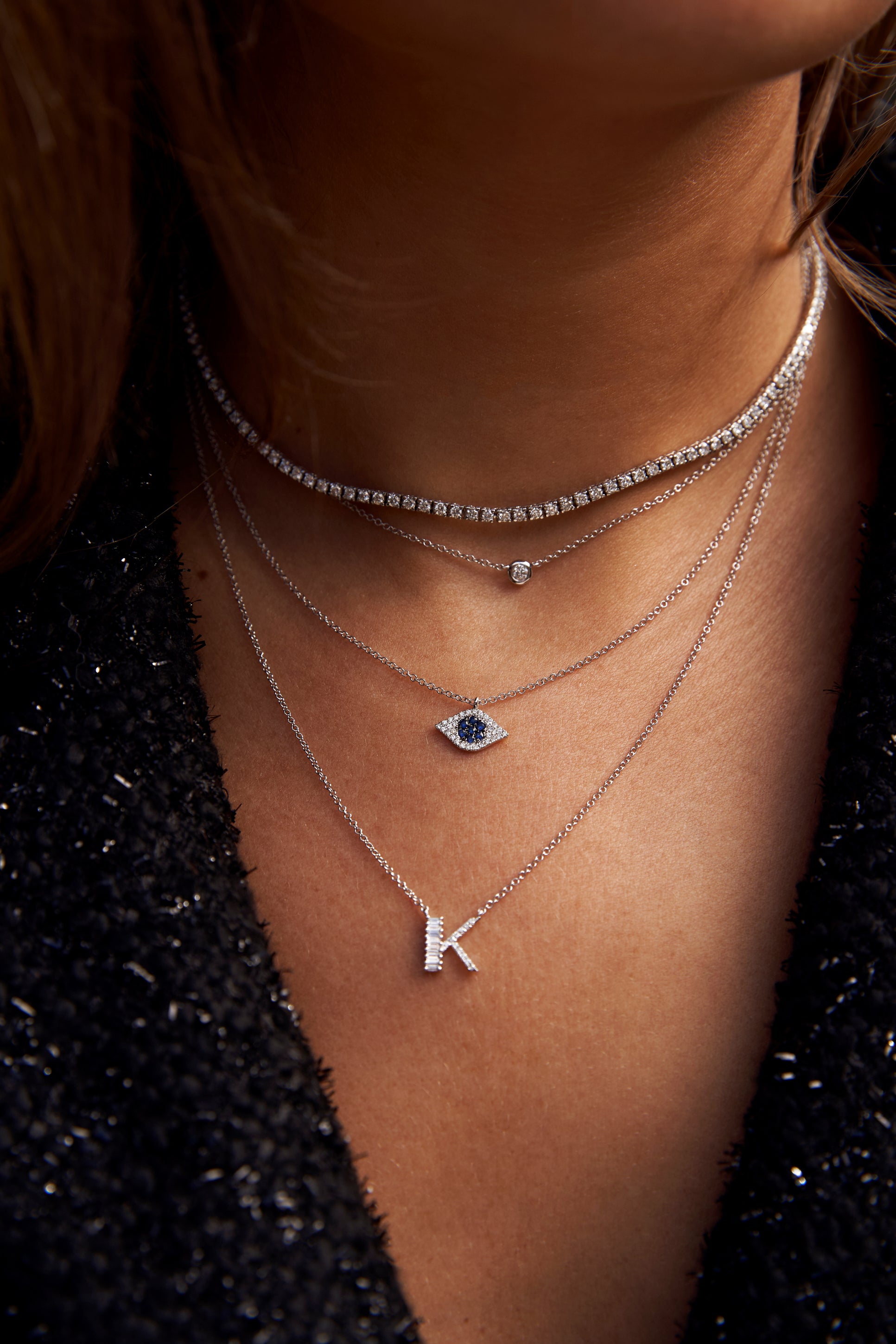Collier Mauvais Oeil en Diamant et Saphir