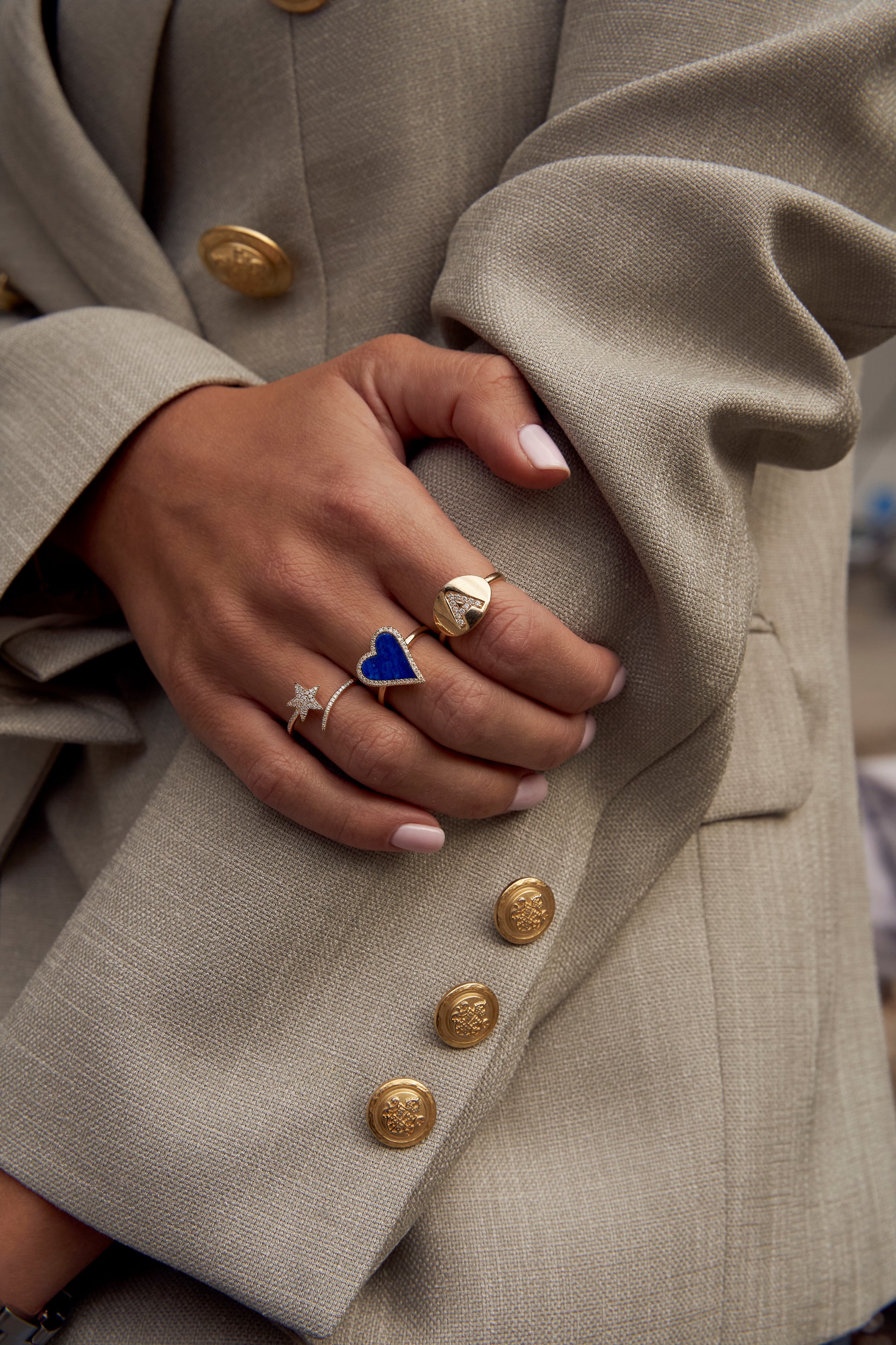 Bague de Coeur Bleu Marin en Diamant