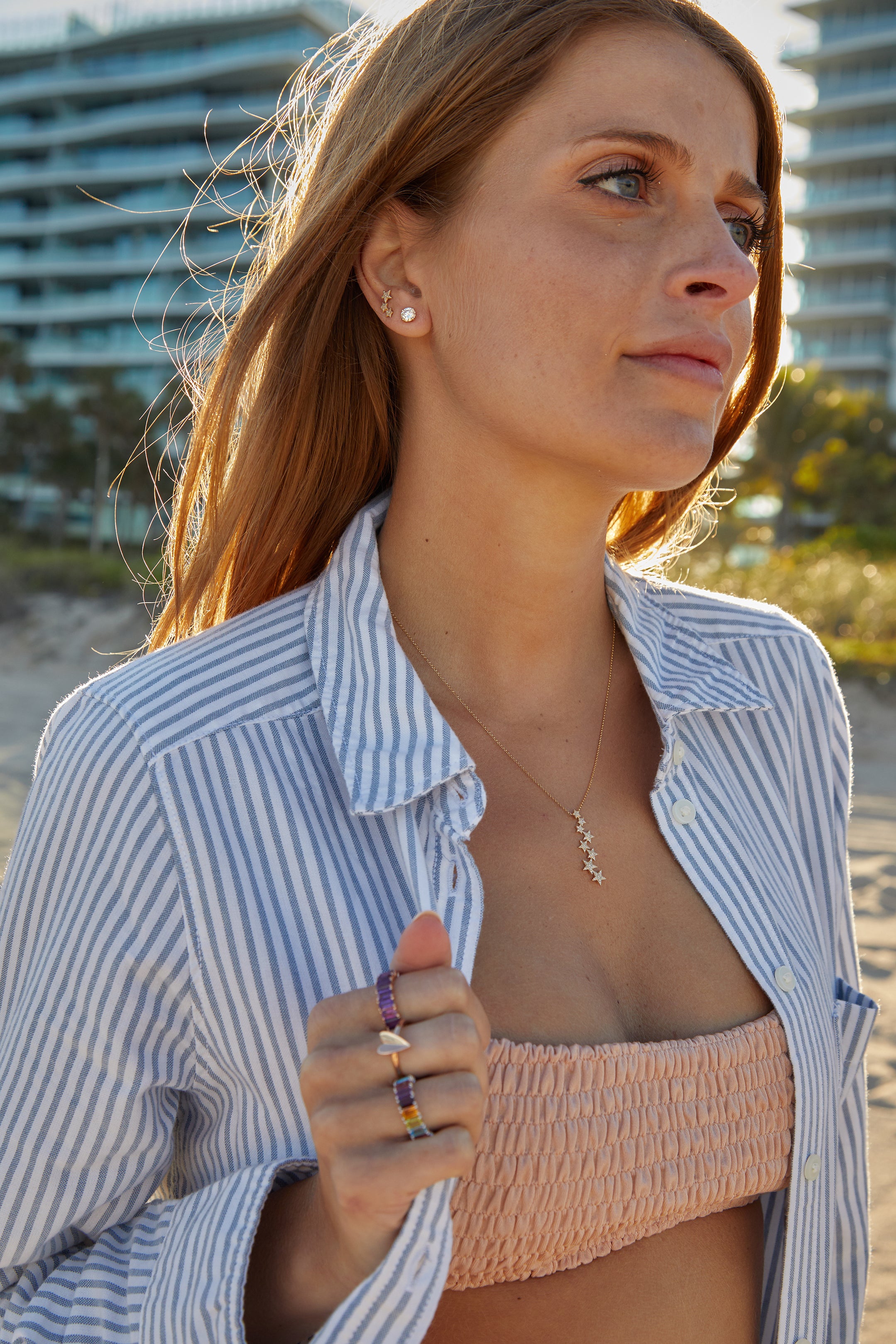 Graduated Diamond Star Necklace