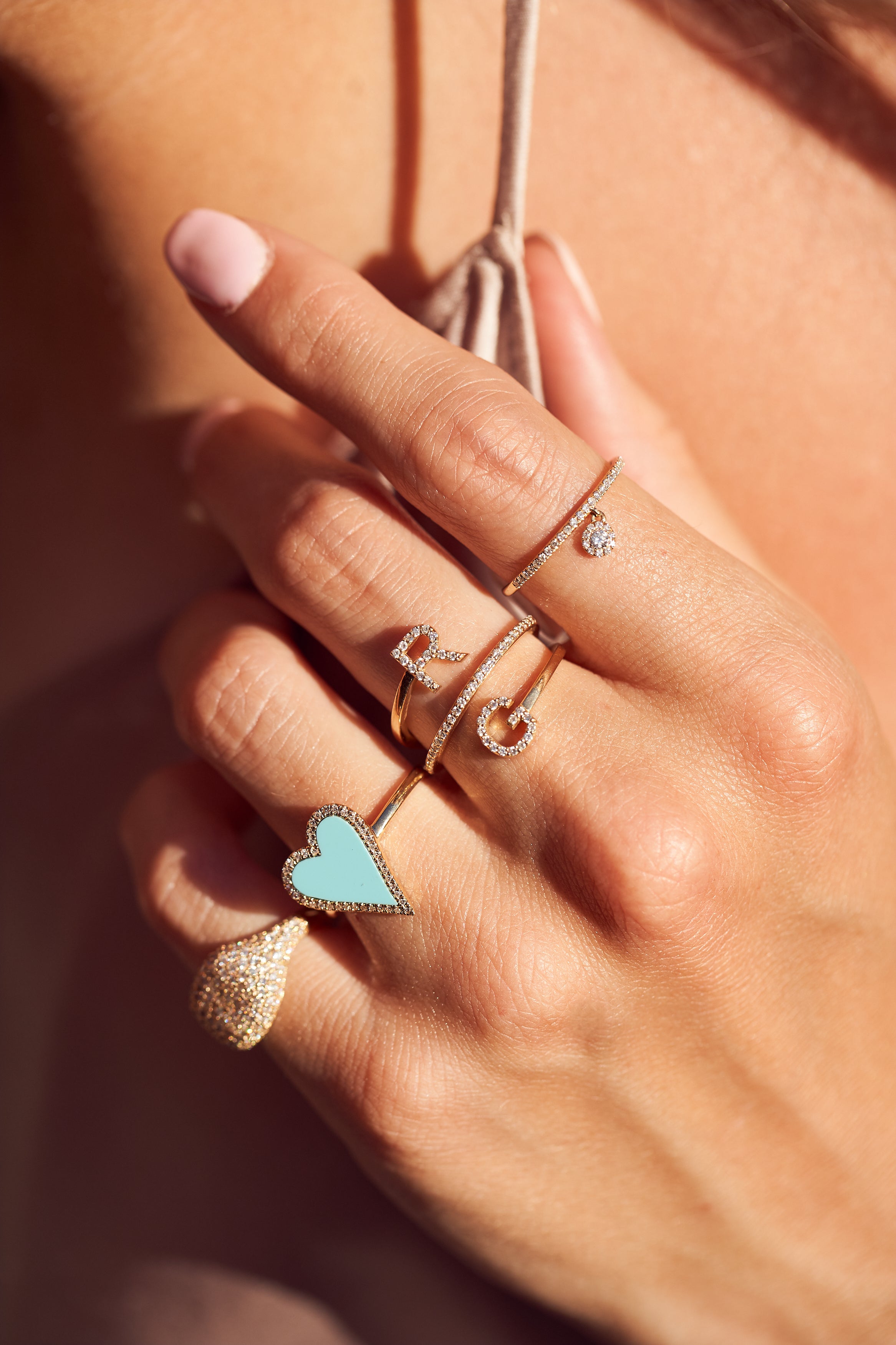 ﻿Bague de Coeur Turquoise avec Diamants