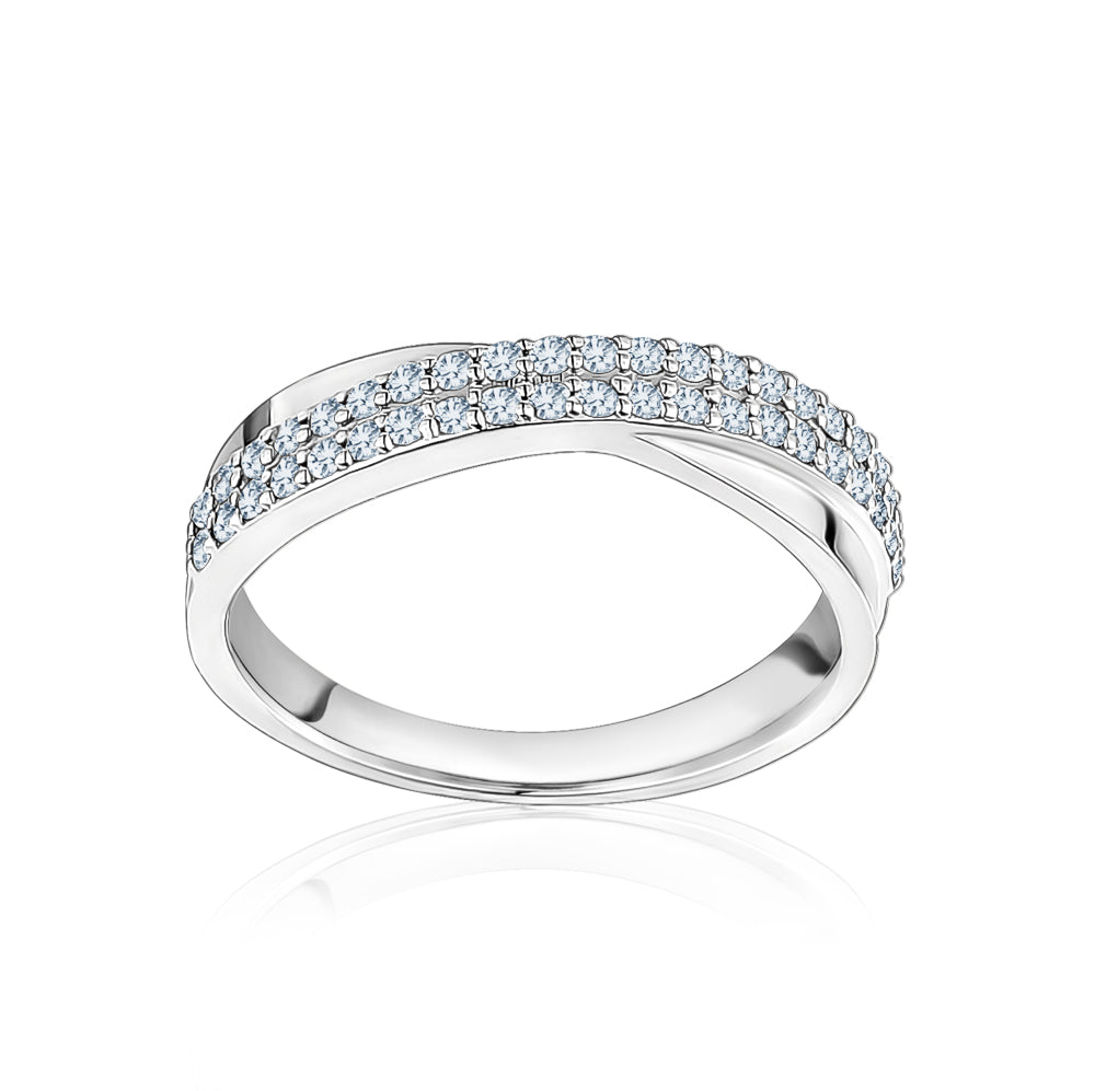 Double Row Diamond Crossover Ring