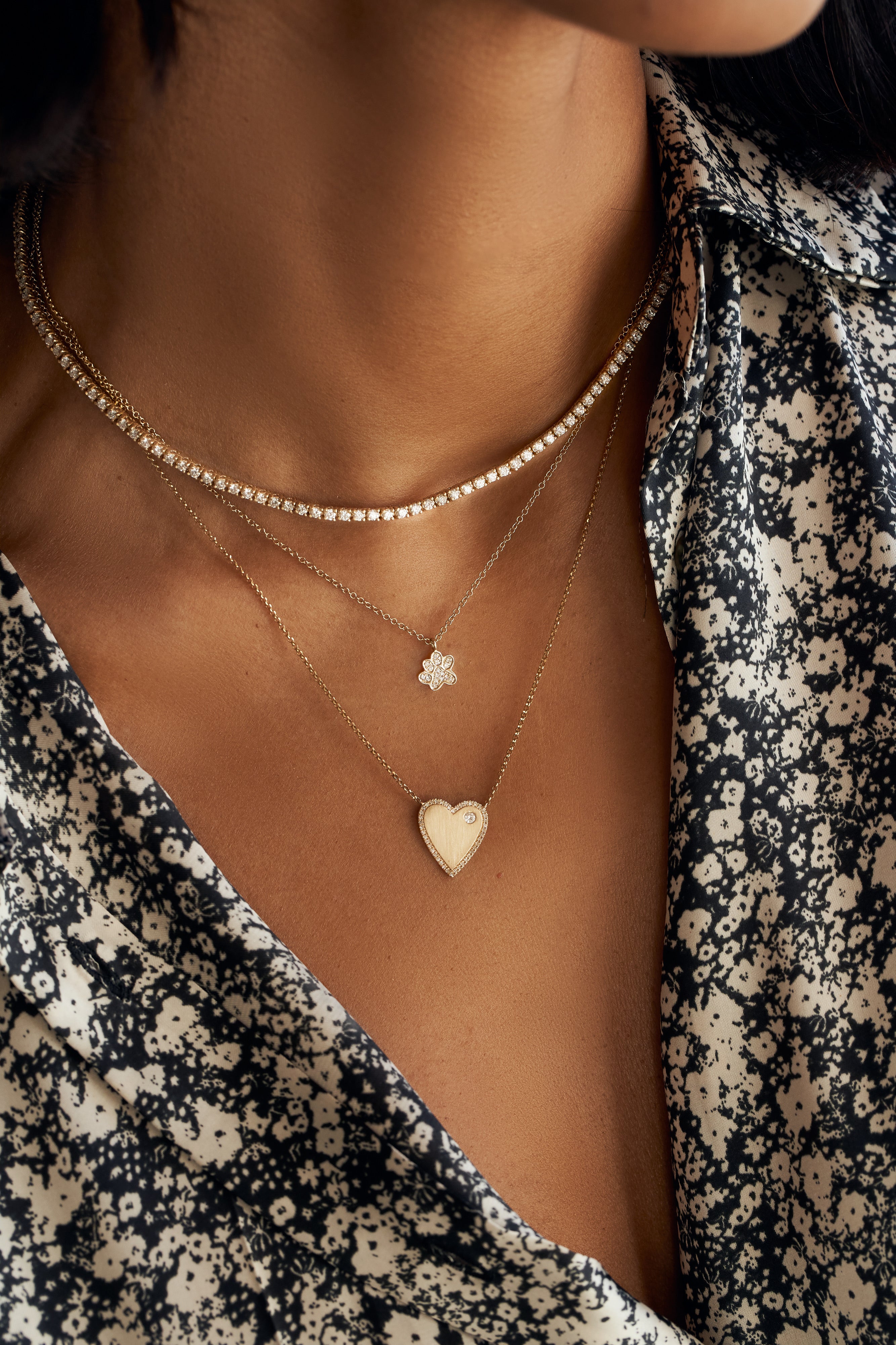 Gold Diamond Border Heart Necklace