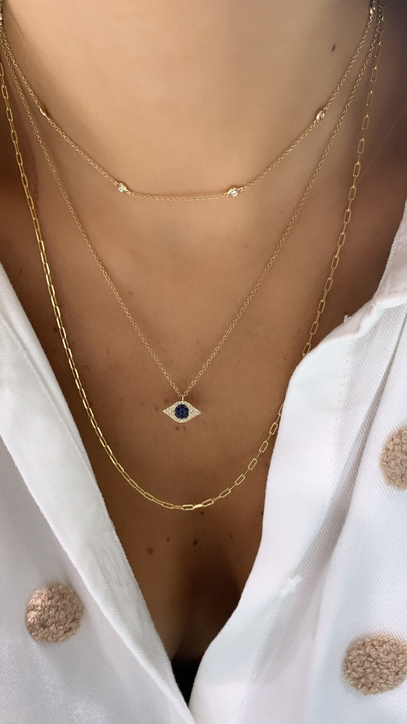 Diamond Blue Sapphire Evil Eye Necklace