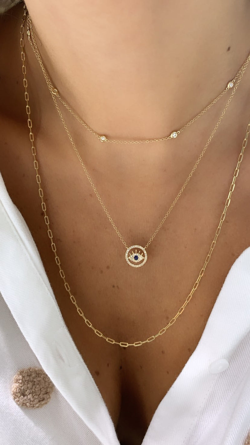 Diamond Cut-Out Lashes Evil Eye Necklace
