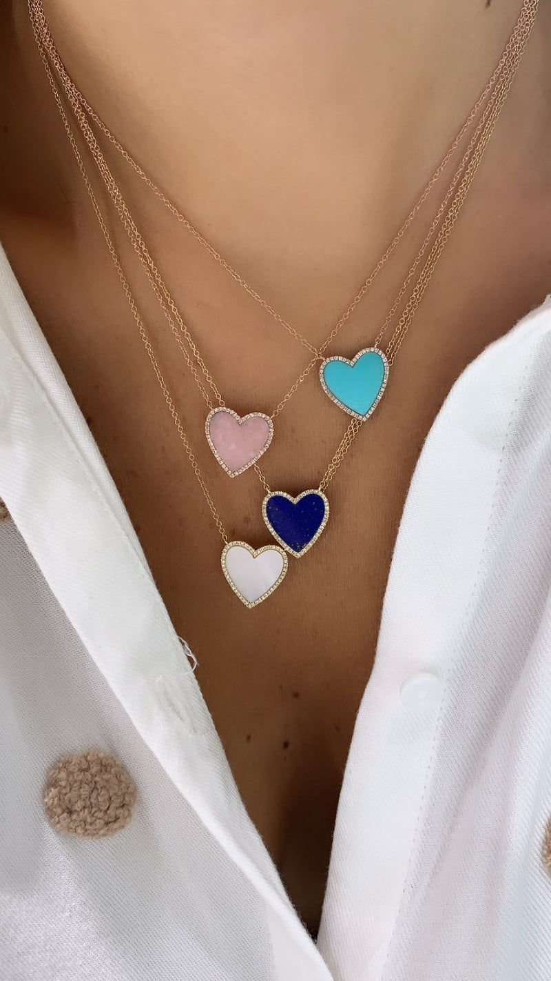 Mother Of Pearl Diamond Heart Necklace