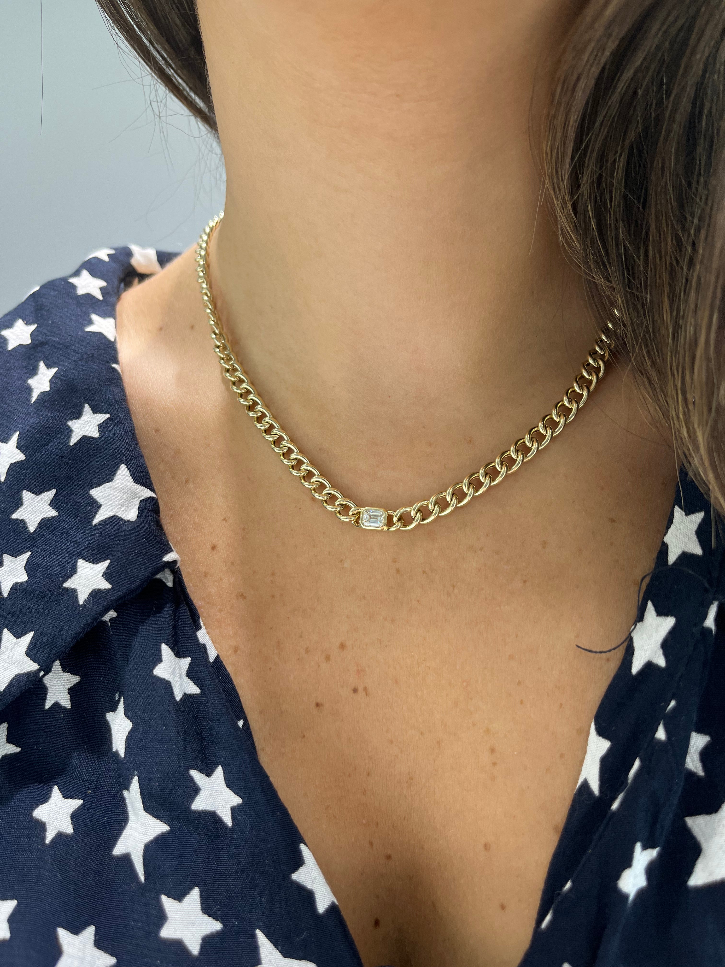Bezel Set Emerald Curb Necklace