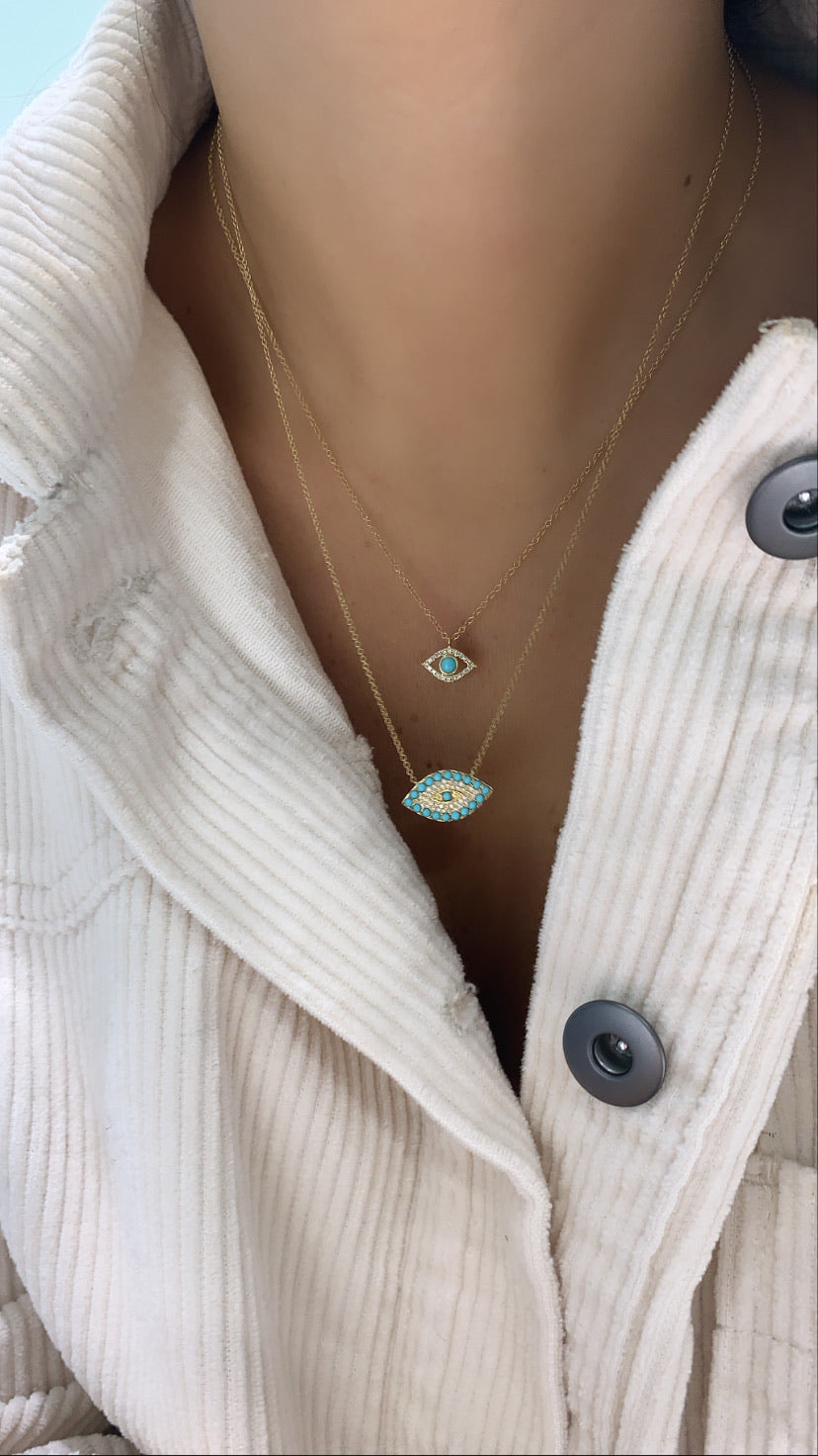 Collier Mauvais Oeil avec Pierre Précieuse Turquoise