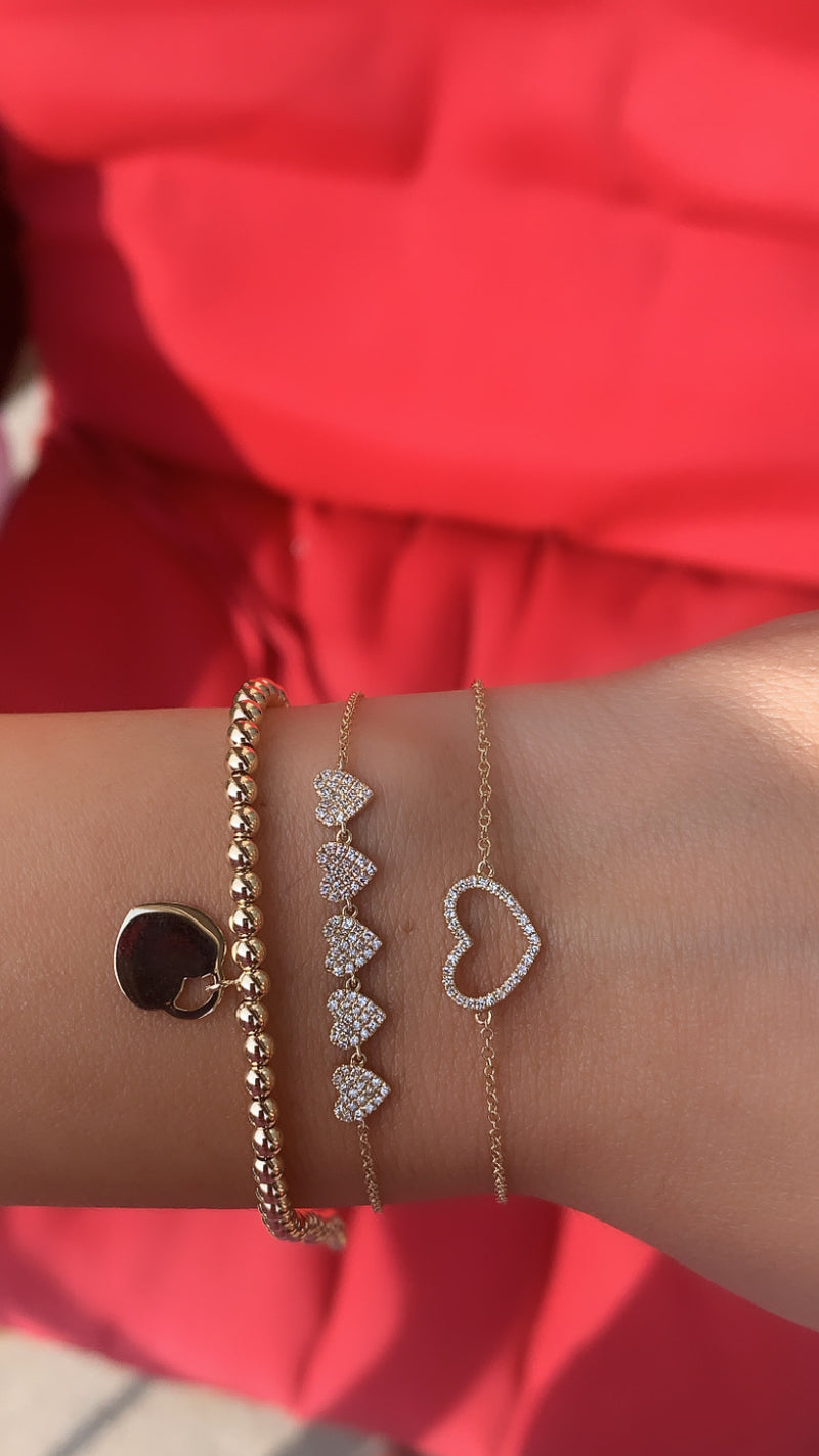Gold Beaded Bracelet with Heart Charm