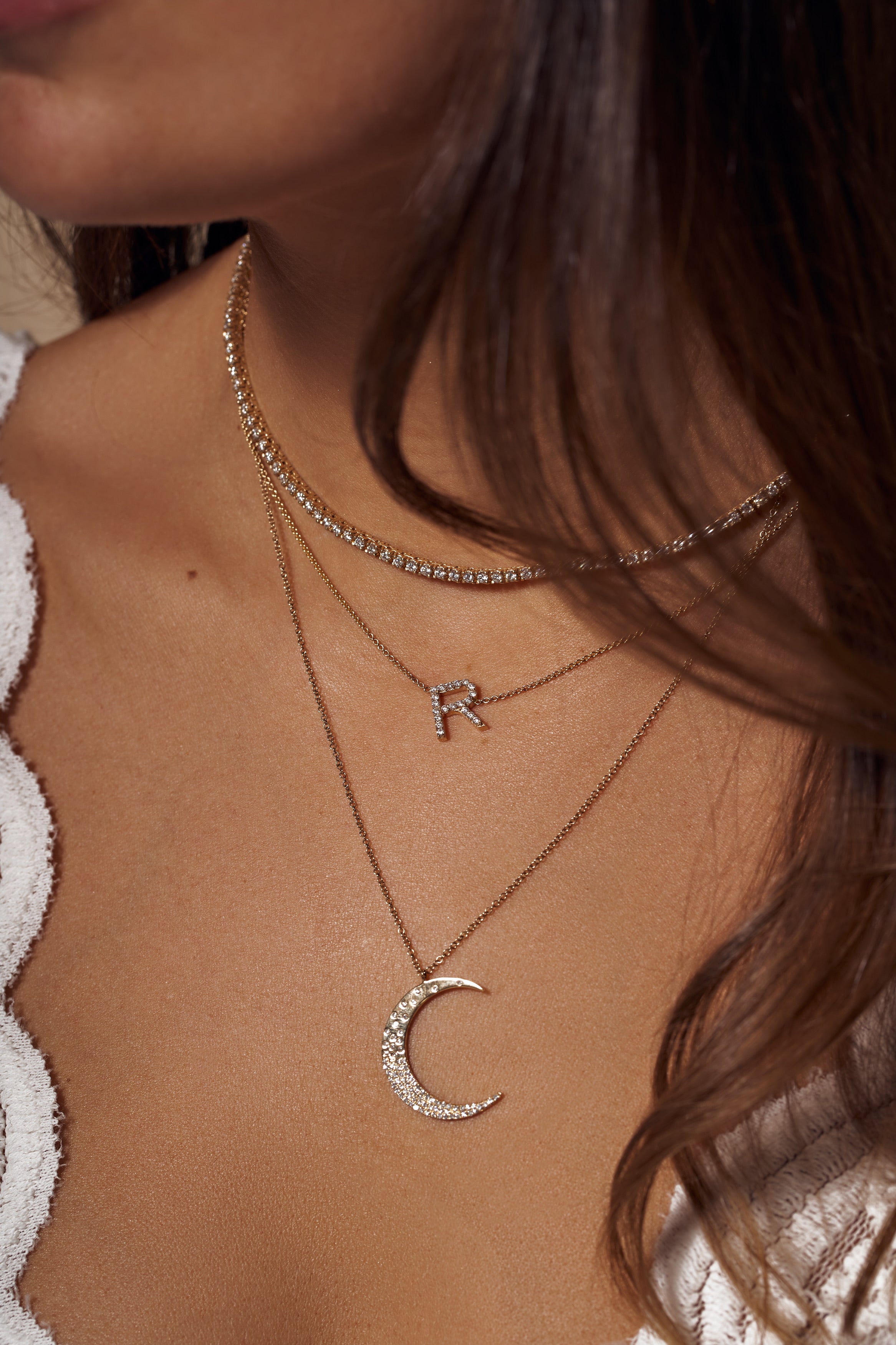 Slanted Diamond Initial Necklace