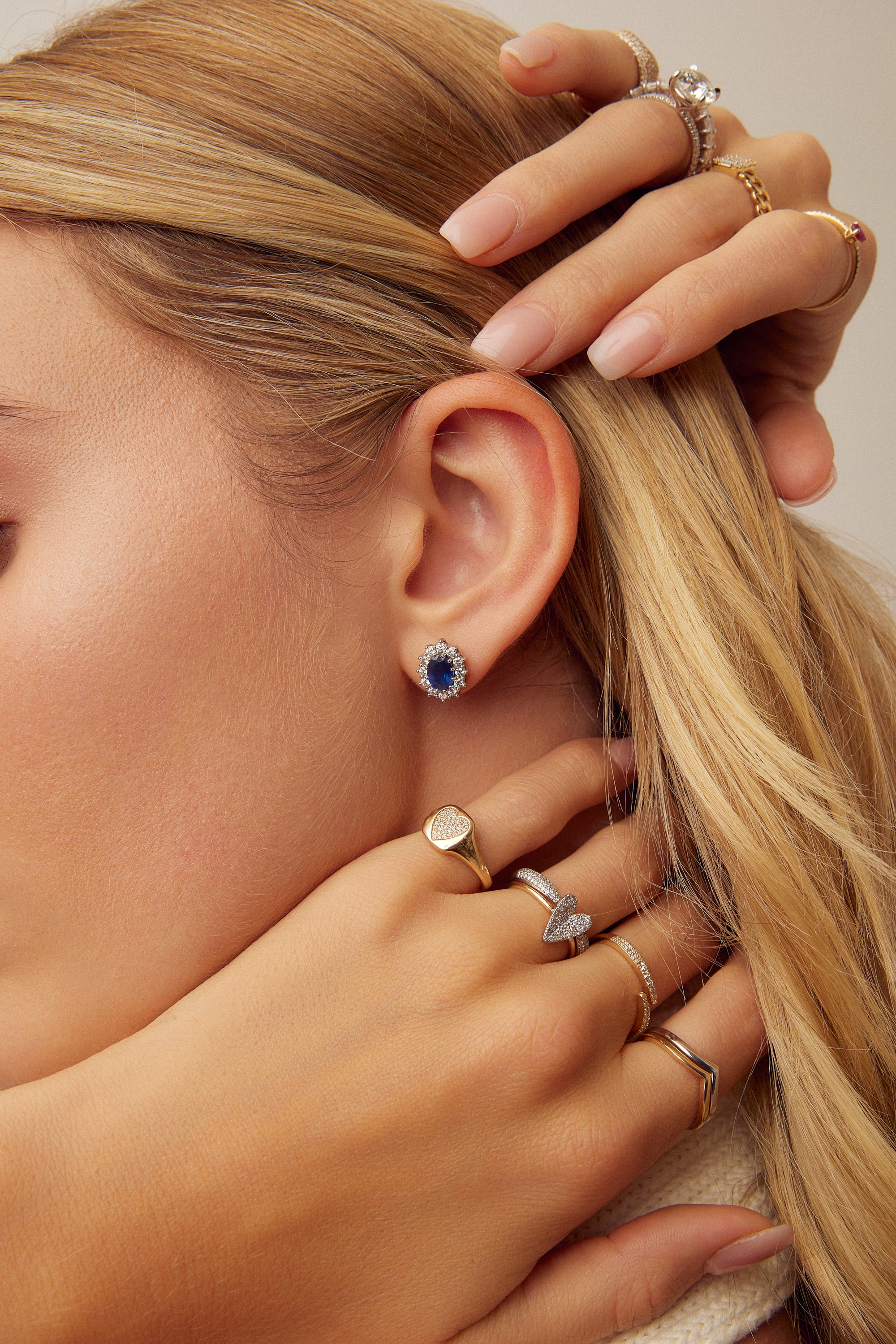 Diamond Blue Sapphire Halo Studs