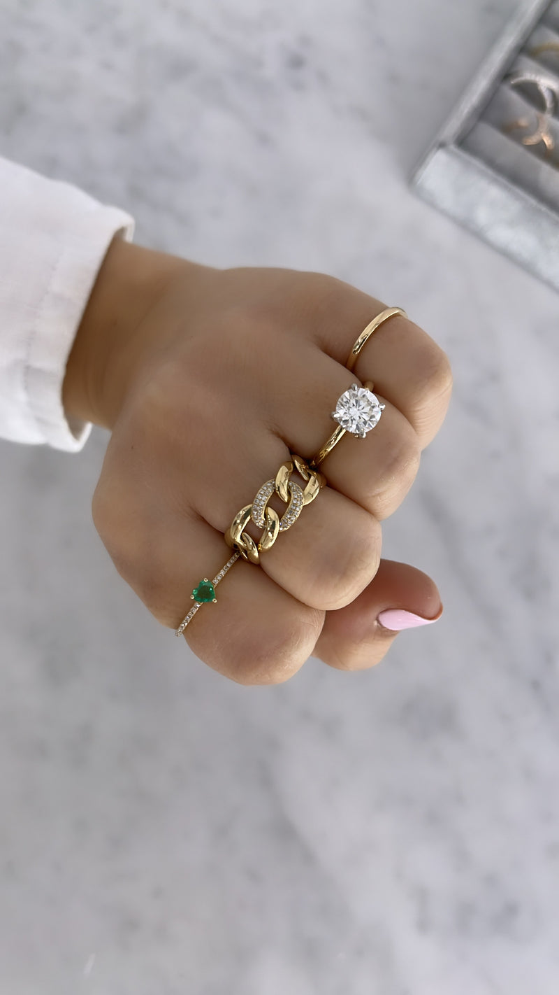 Green Emerald Heart Pavé Ring