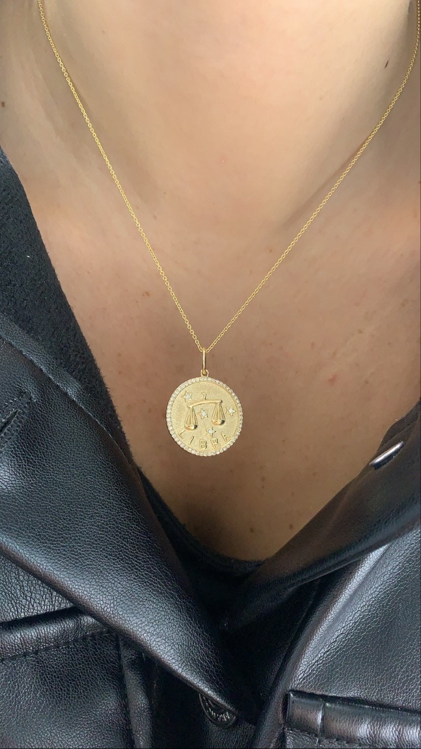 Jumbo Diamond Border Zodiac Pendant