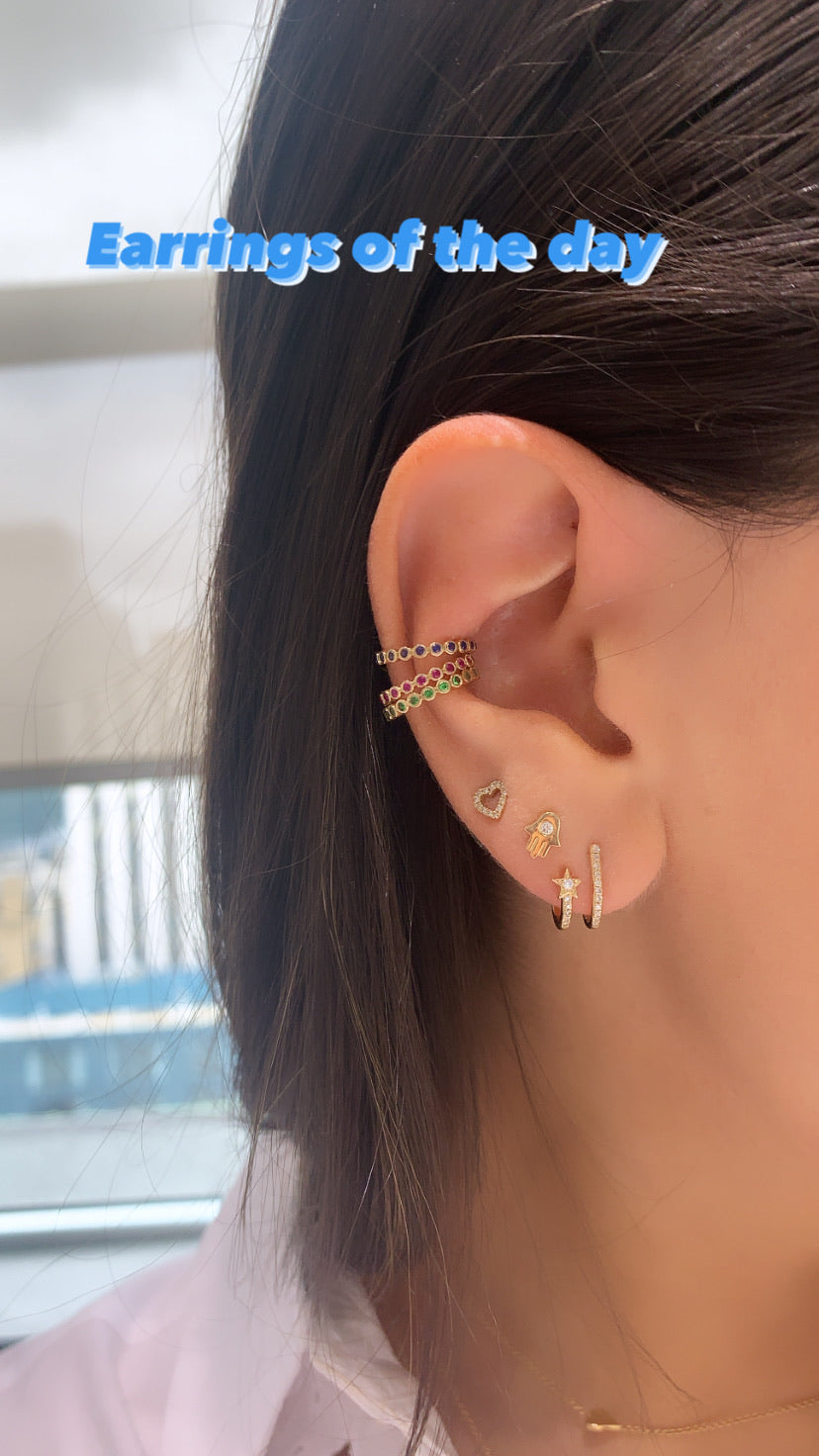 Double Diamond Lobe Earrings with Star