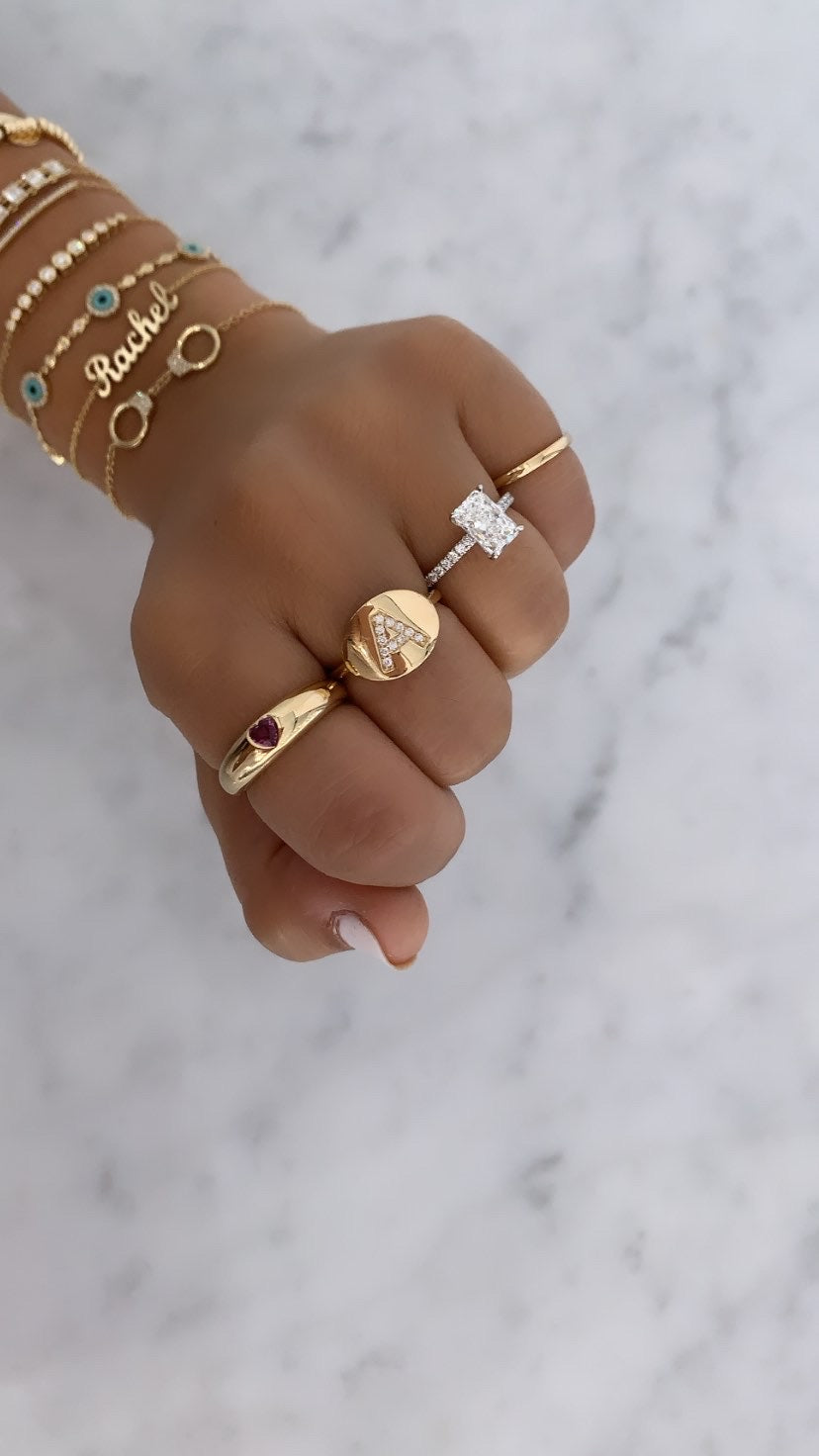 Diamond Initial Signet Ring