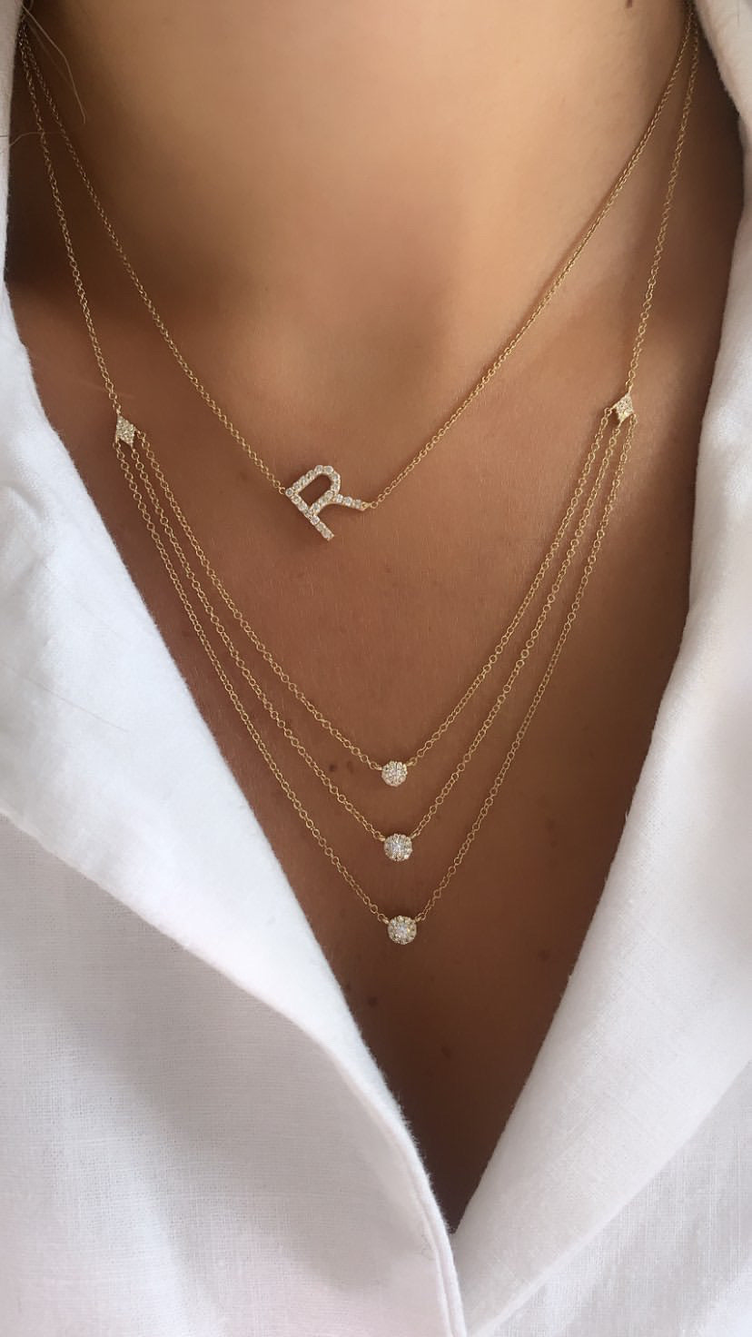 Slanted Diamond Initial Necklace
