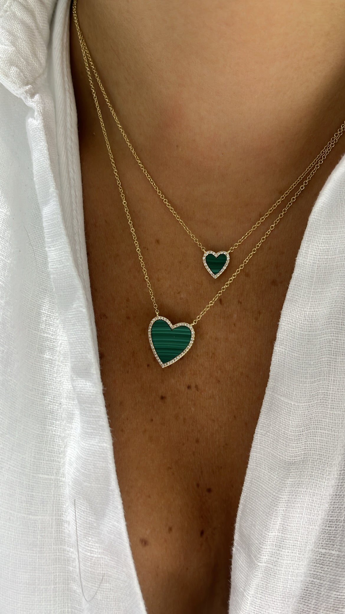 Mini Malachite Diamond Border Heart Necklace