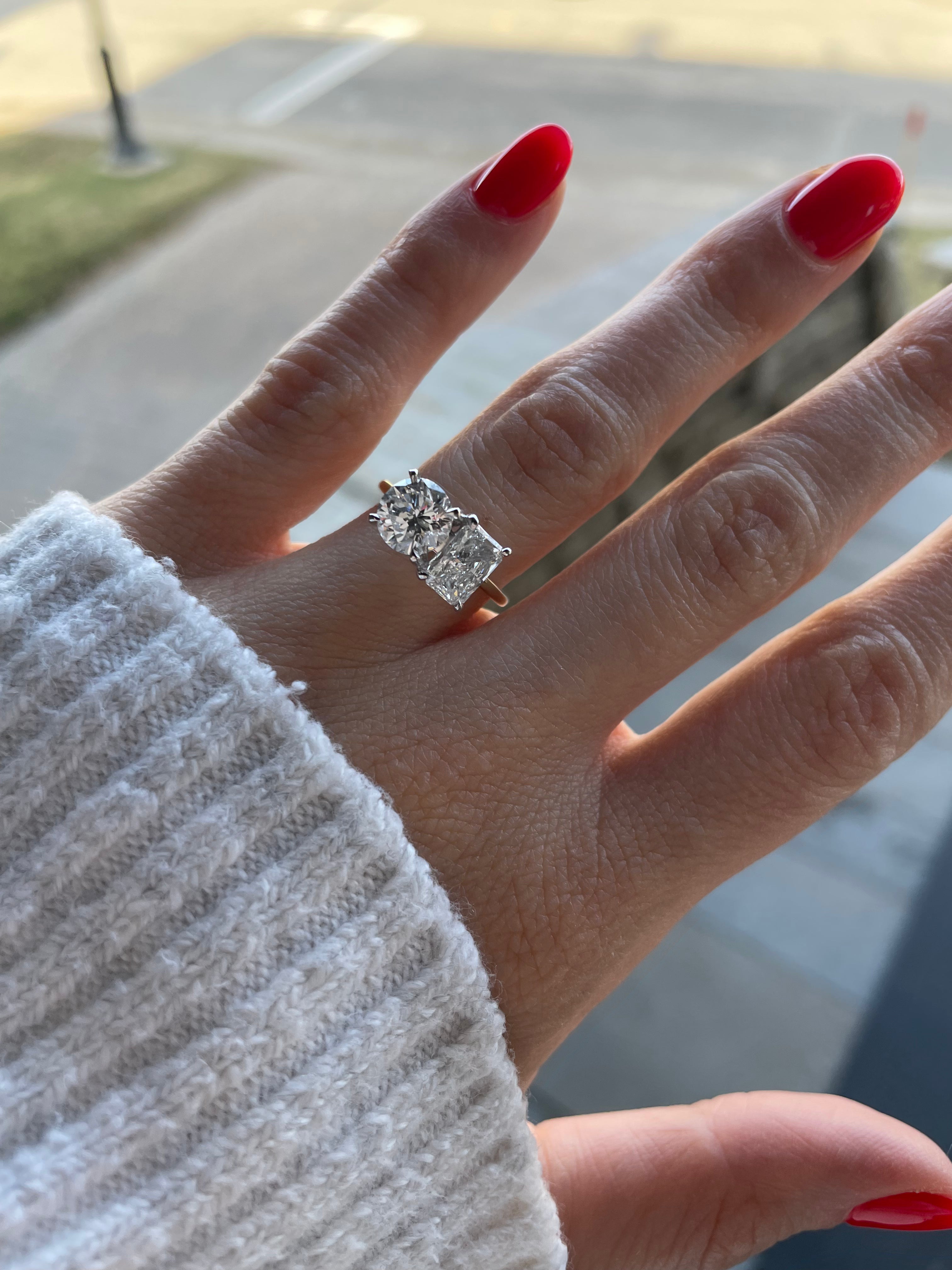 SOLD Radiant and Round Diamond Toi et Moi Ring