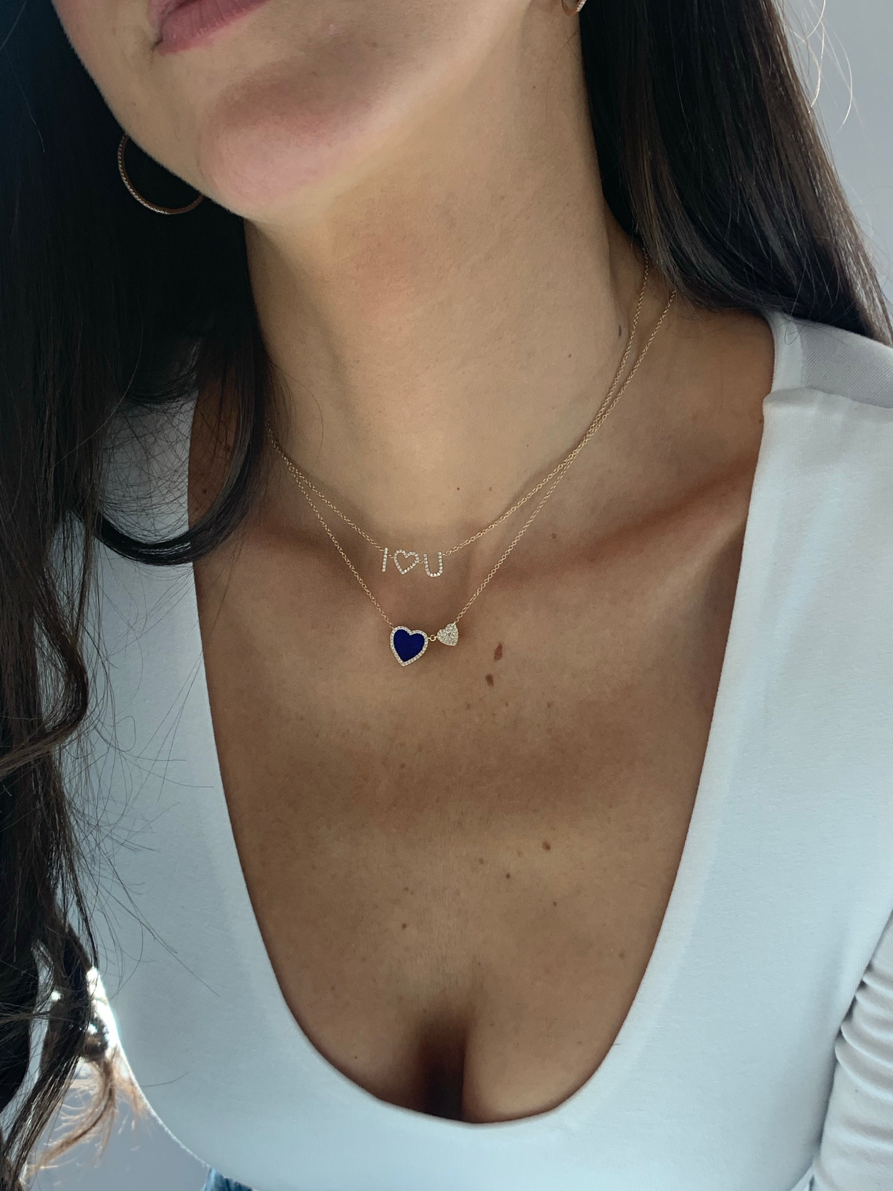 Collier Double Coeur Bleu Marin en Diamant