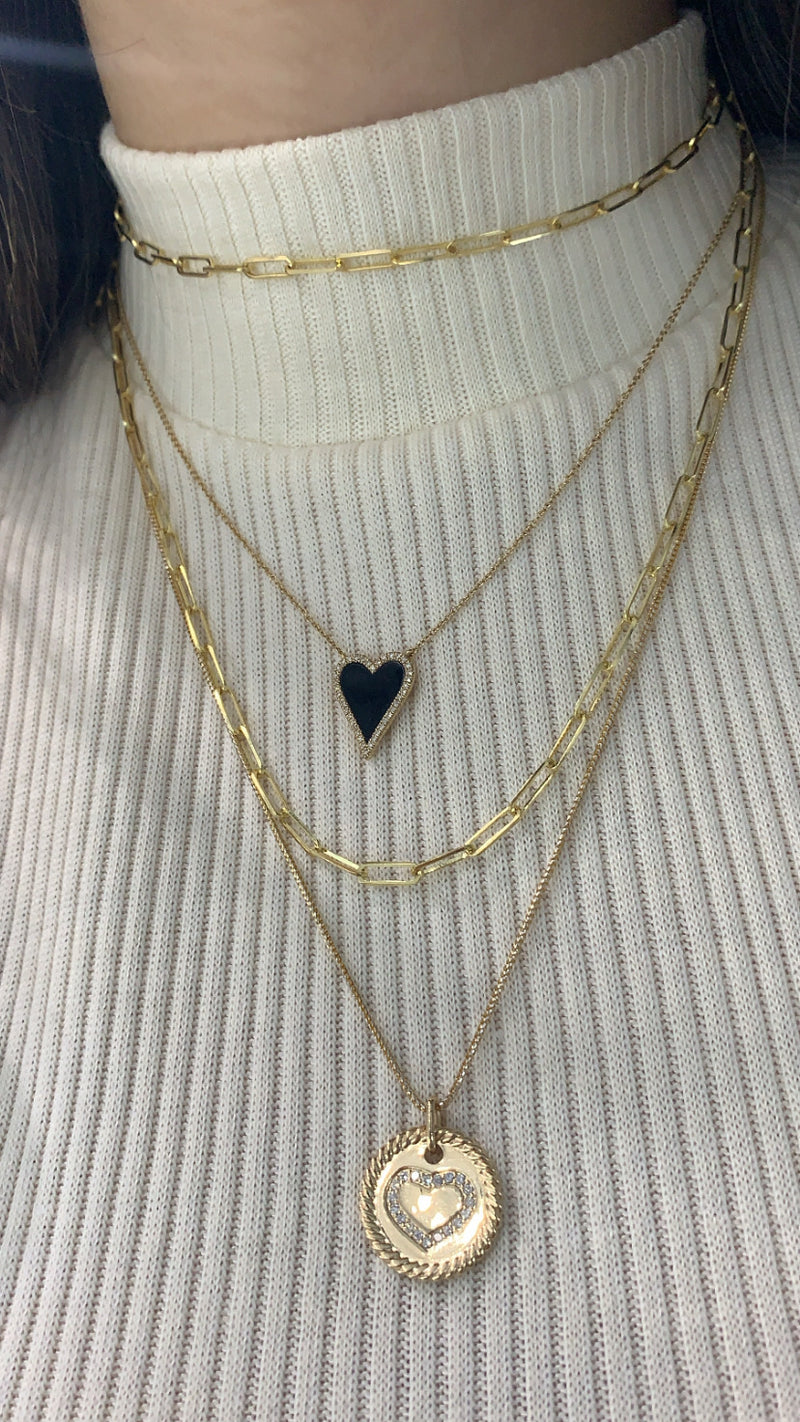 Diamond Pointy Black Heart Necklace